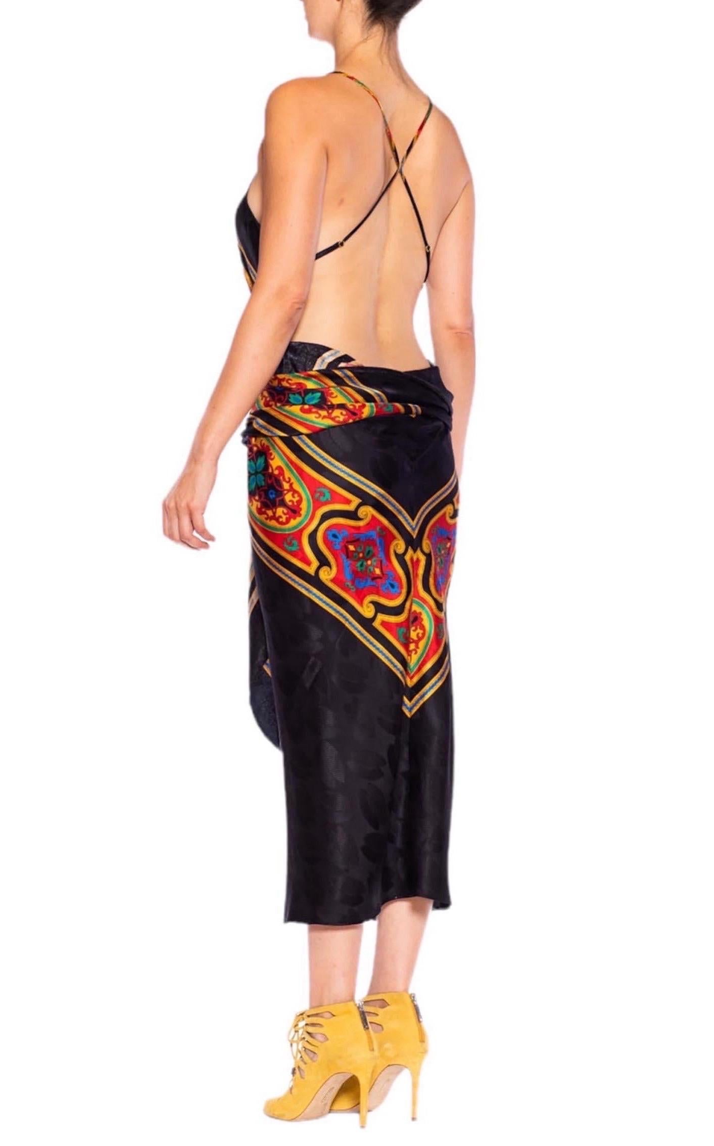 MORPHEW COLLECTION Black & Red Multi  Silk Sagittarius One Scarf Dress Made Fro For Sale 2