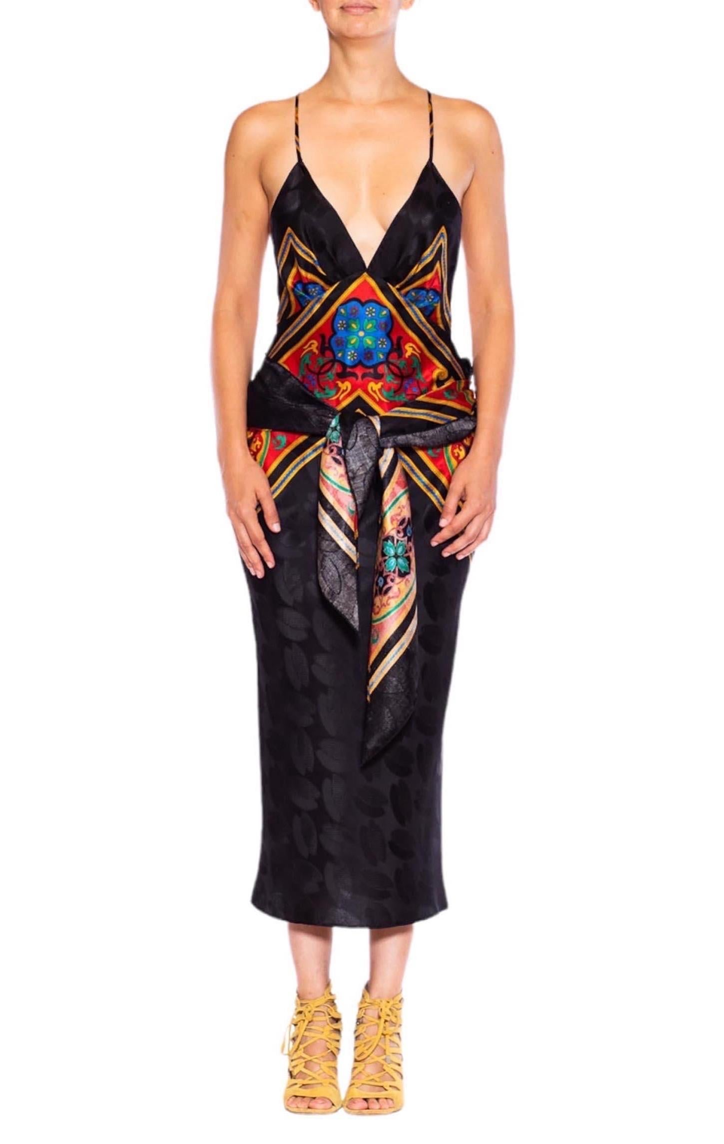MORPHEW COLLECTION Black & Red Multi  Silk Sagittarius One Scarf Dress Made Fro For Sale 3