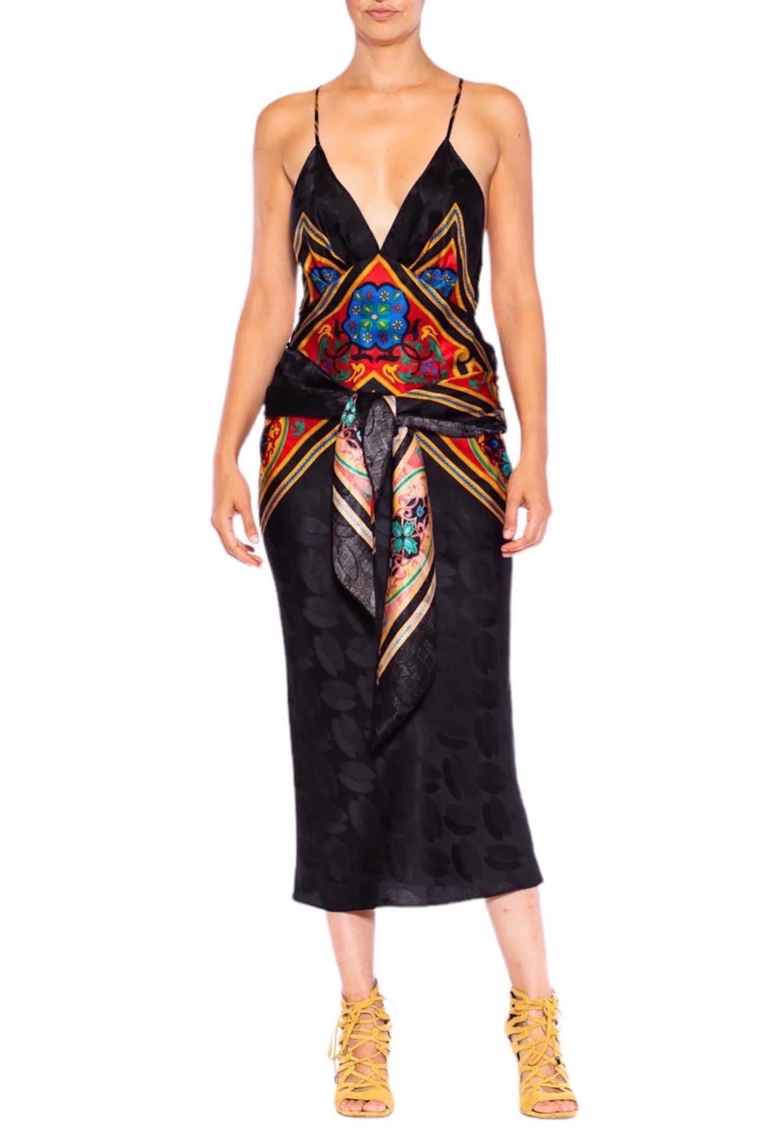 MORPHEW COLLECTION Black & Red Multi  Silk Sagittarius One Scarf Dress Made Fro For Sale 4