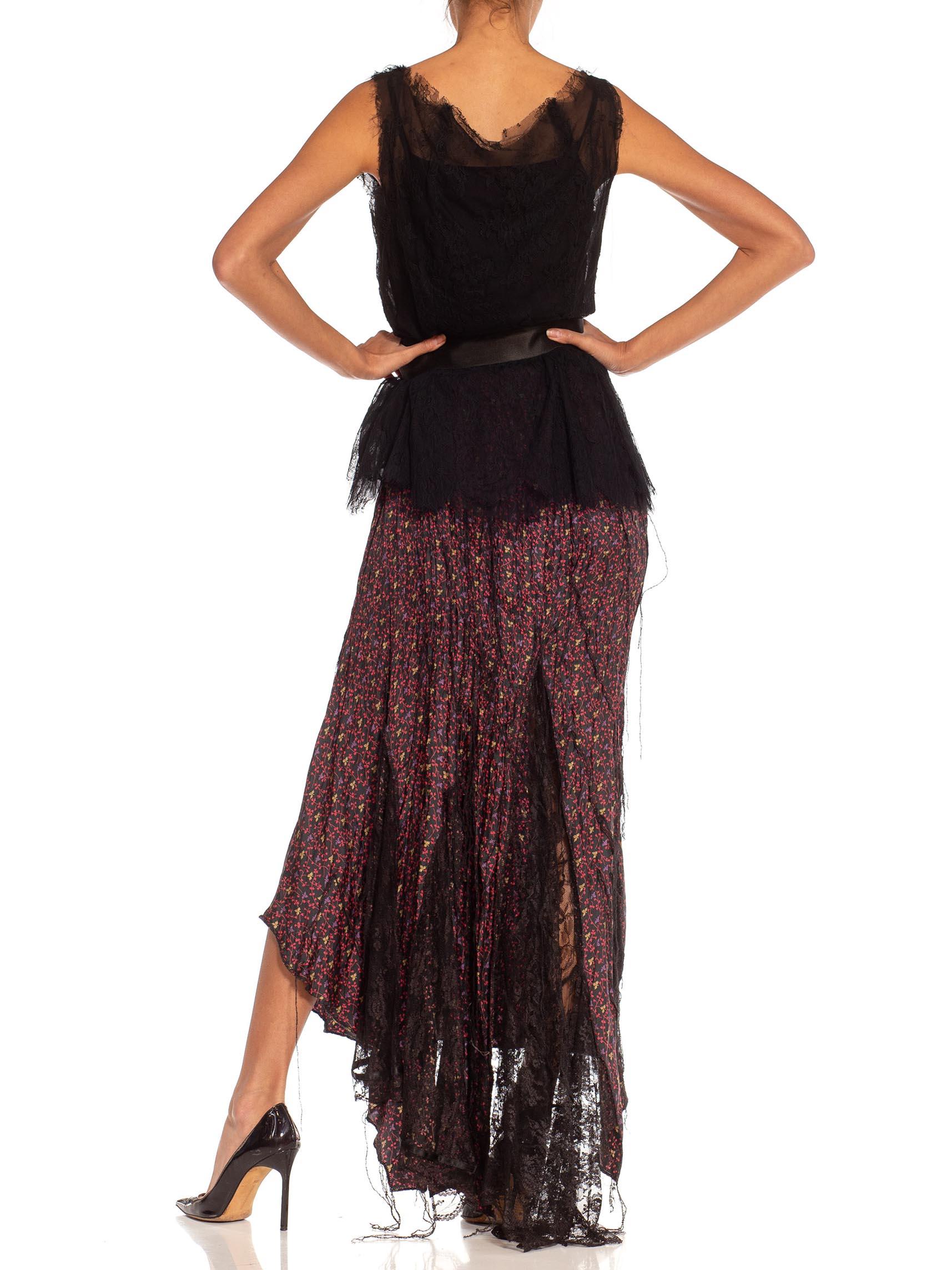 Women's Morphew Collection Black & Red Silk Deconstructed Chantilly Lace 1930S Skirt, B For Sale