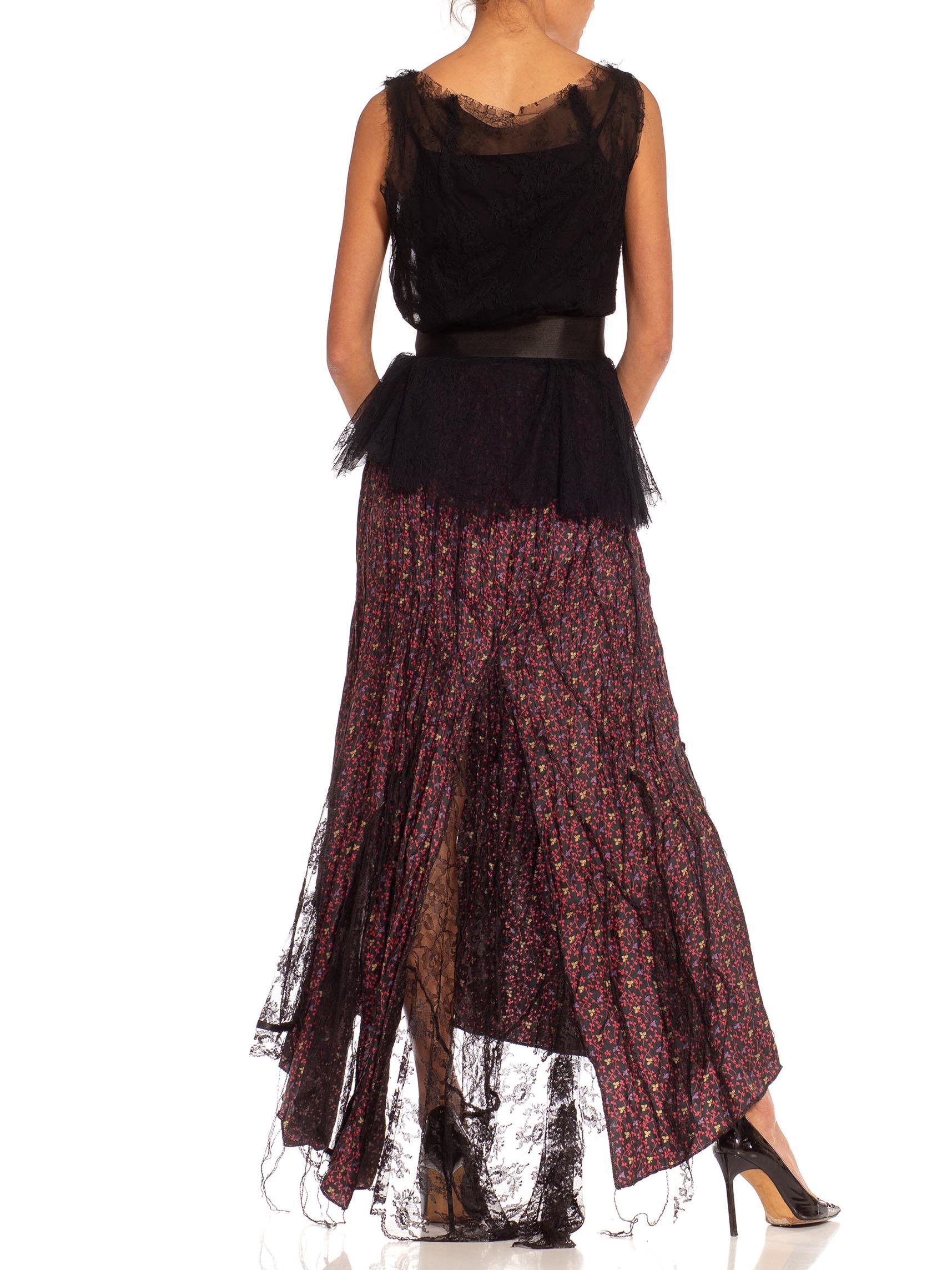 Morphew Collection Black & Red Silk Deconstructed Chantilly Lace 1930S Skirt, B For Sale 4