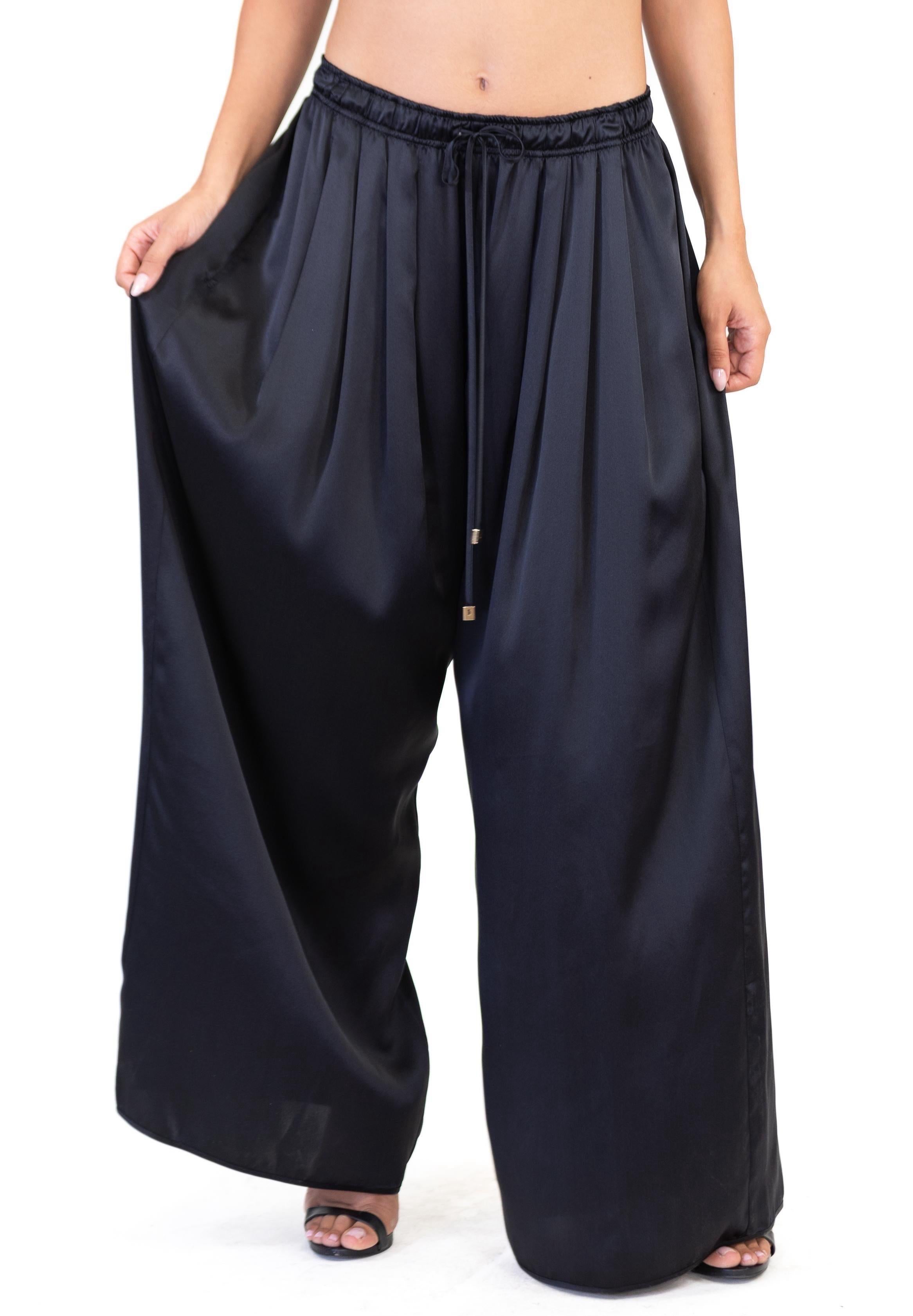 MORPHEW COLLECTION Black Silk Charmeuse Oversized Box Pleat Pants For Sale 4