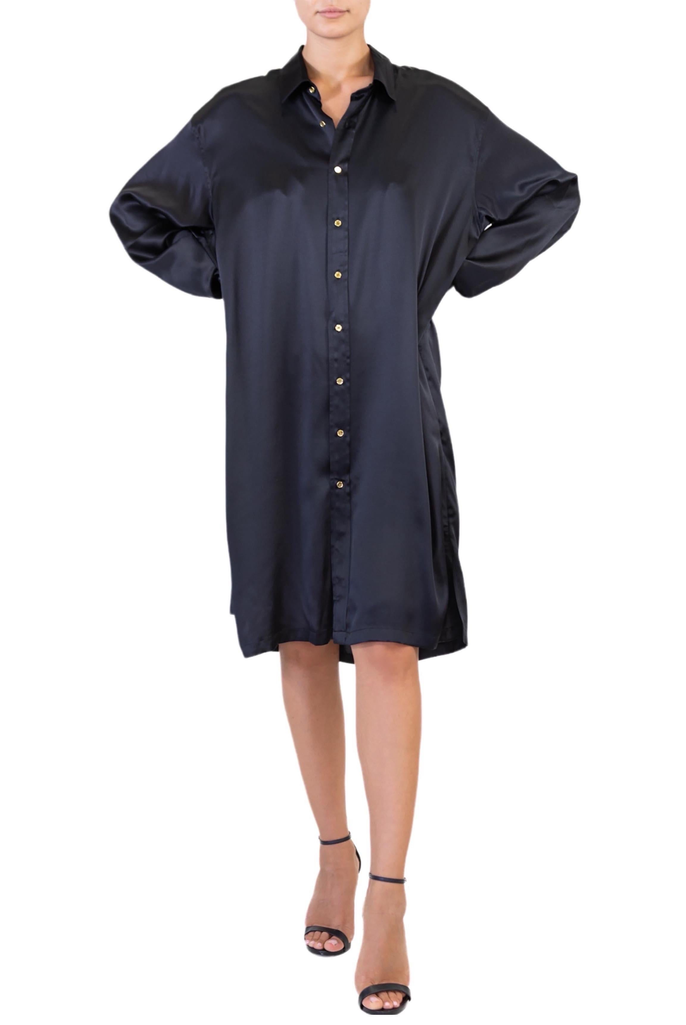 MORPHEW COLLECTION Black Silk Charmeuse Oversized Button Down Shirt Dress For Sale 6