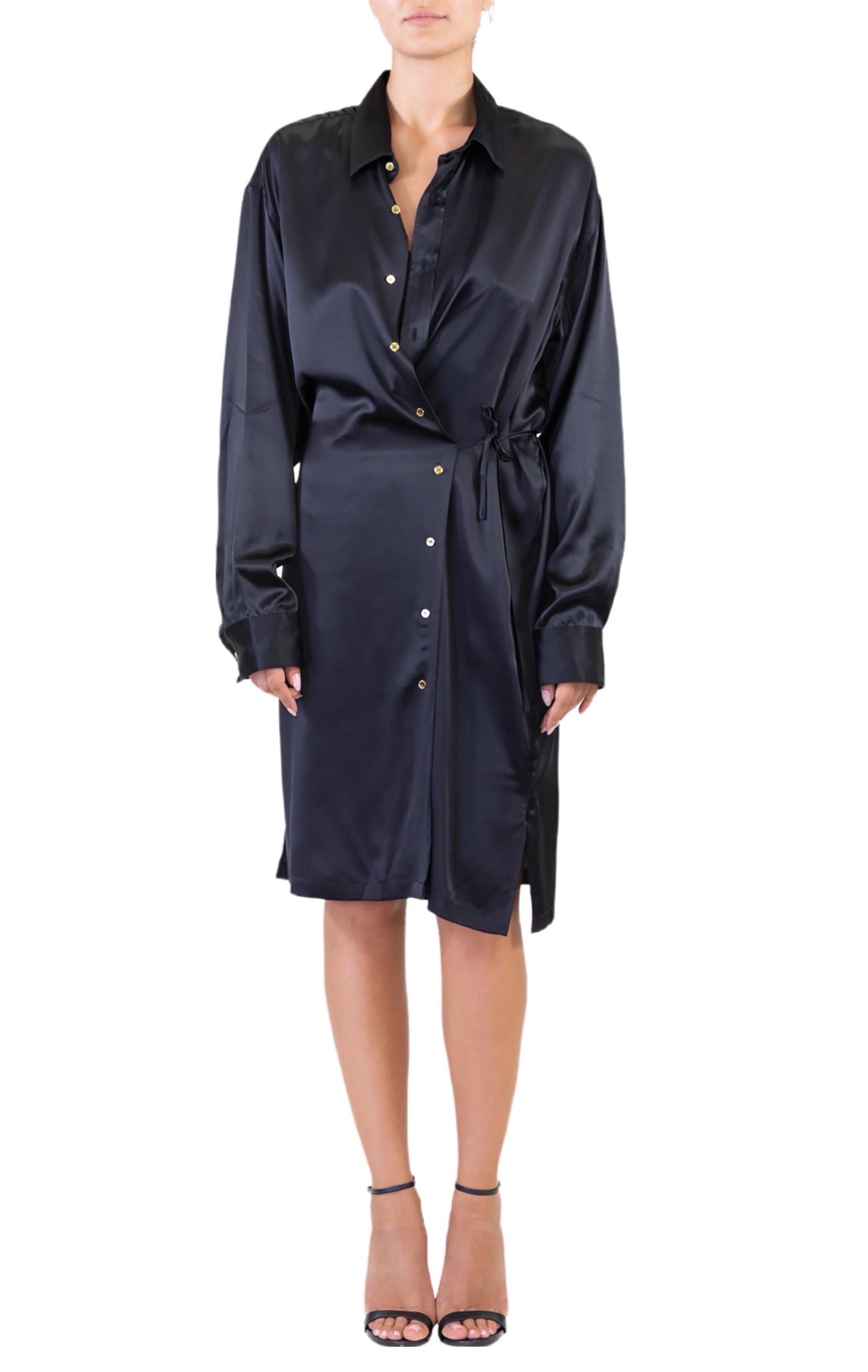 MORPHEW COLLECTION Black Silk Charmeuse Oversized Button Down Shirt Dress
MORPHEW COLLECTION is made entirely by hand in our NYC Ateliér of rare antique materials sourced from around the globe. Our sustainable vintage materials represent over a