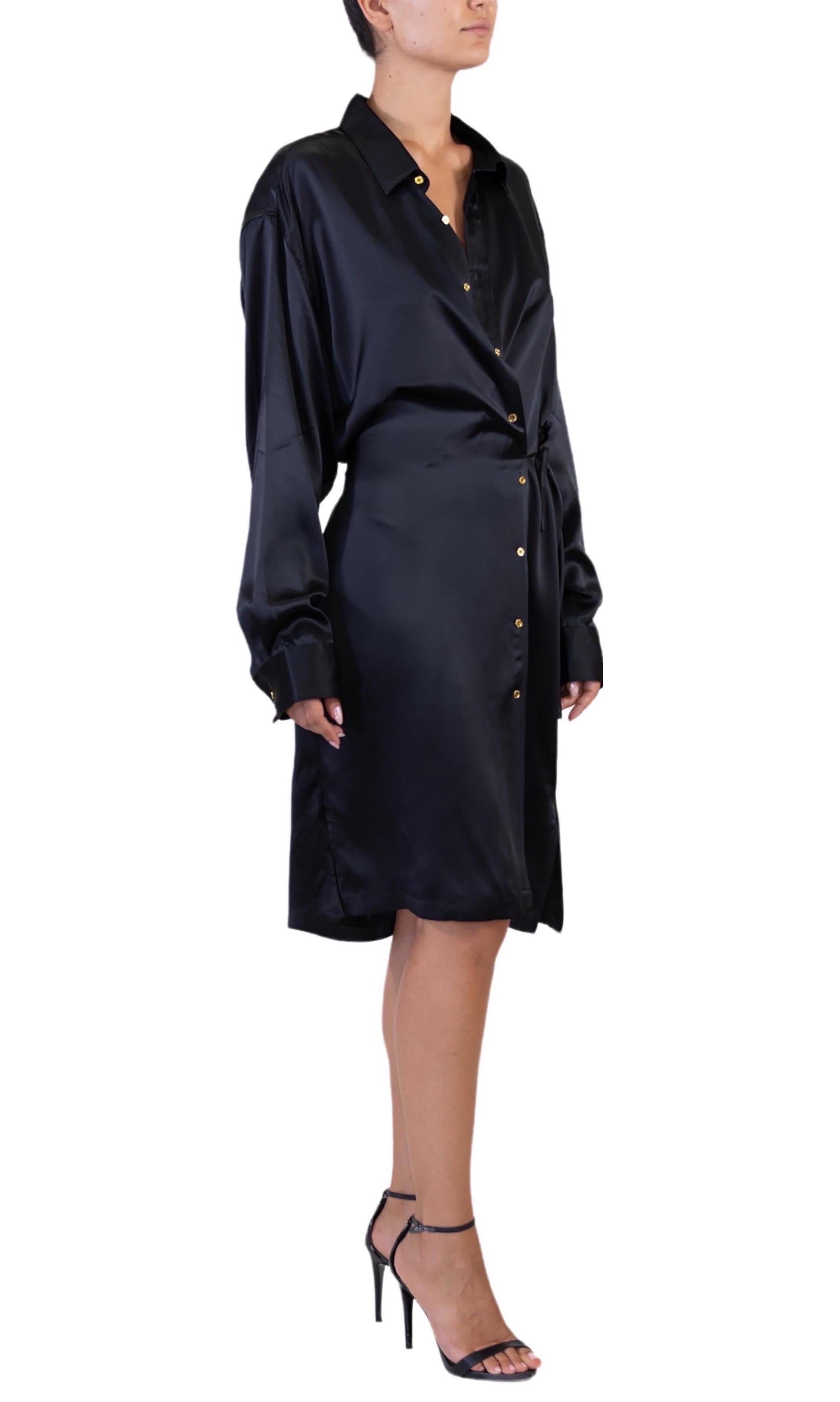 MORPHEW COLLECTION Black Silk Charmeuse Oversized Button Down Shirt Dress For Sale 3
