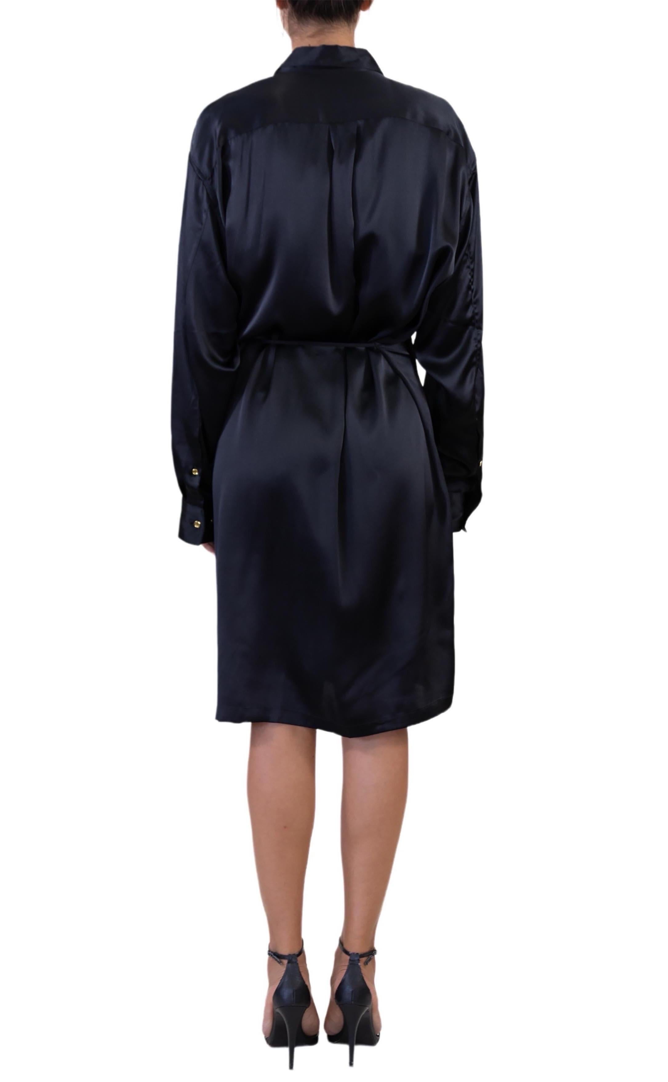 MORPHEW COLLECTION Black Silk Charmeuse Oversized Button Down Shirt Dress For Sale 5