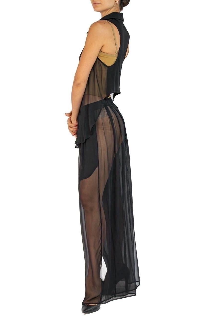 MORPHEW COLLECTION Black Silk Chiffon & Jersey Racer Back Top For Sale 1