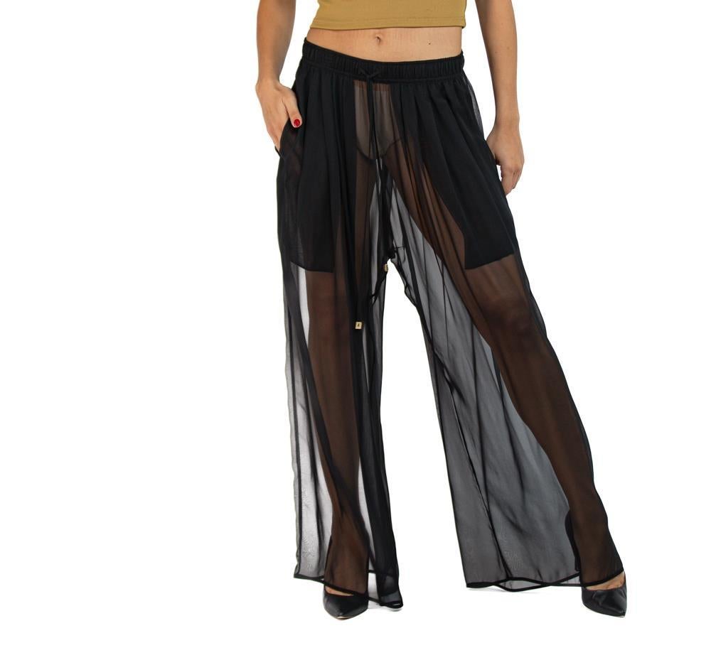 Women's MORPHEW COLLECTION Black Silk Chiffon Oversized Box Pleat Pants For Sale