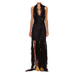 MORPHEW COLLECTION Black Silk Jacquard 
Chiffon Chantilly Lace Sexy Deconstruc