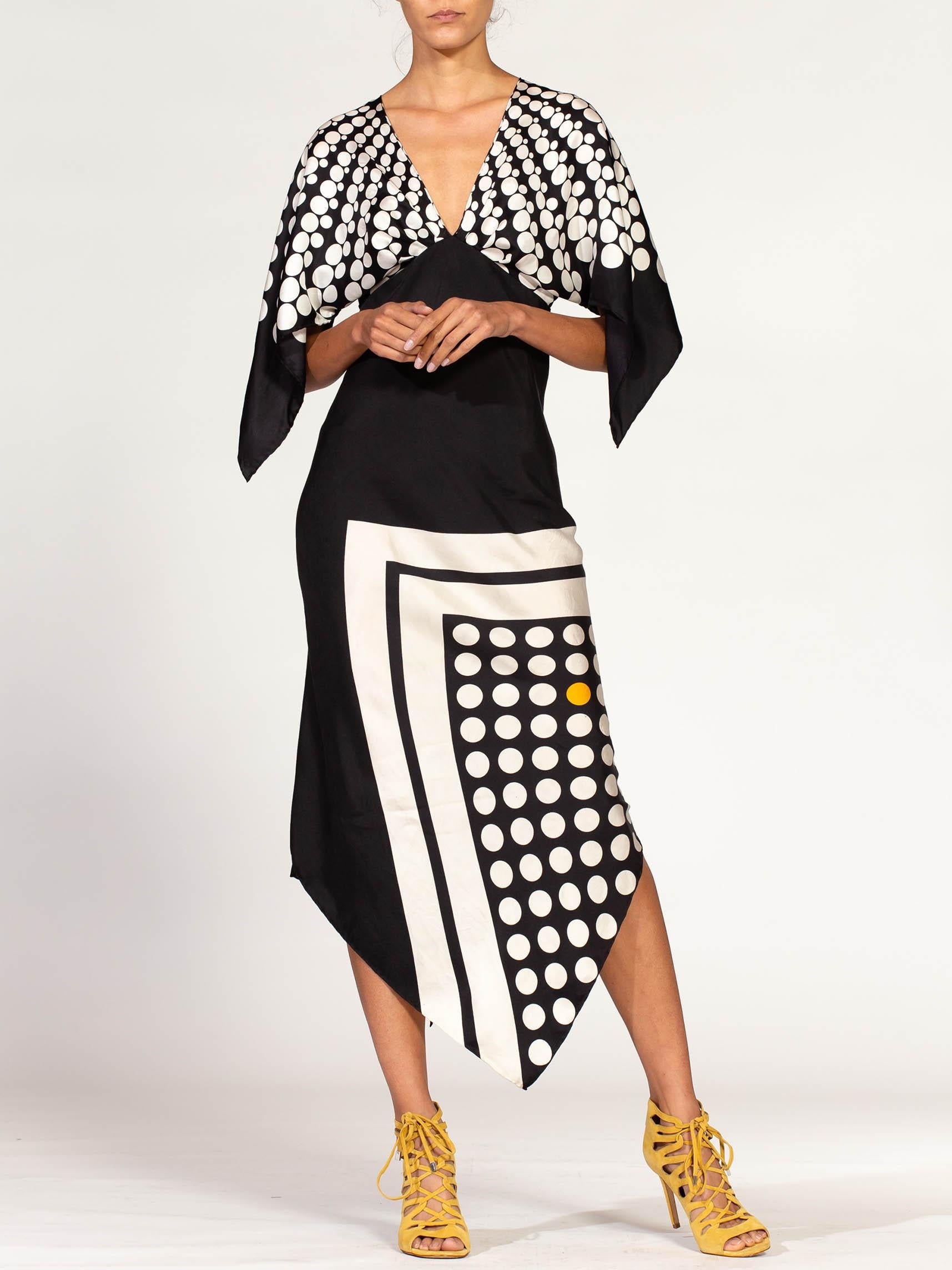 MORPHEW COLLECTION Black & White Bias Cut Silk Twill Two-Scarf Dress 6