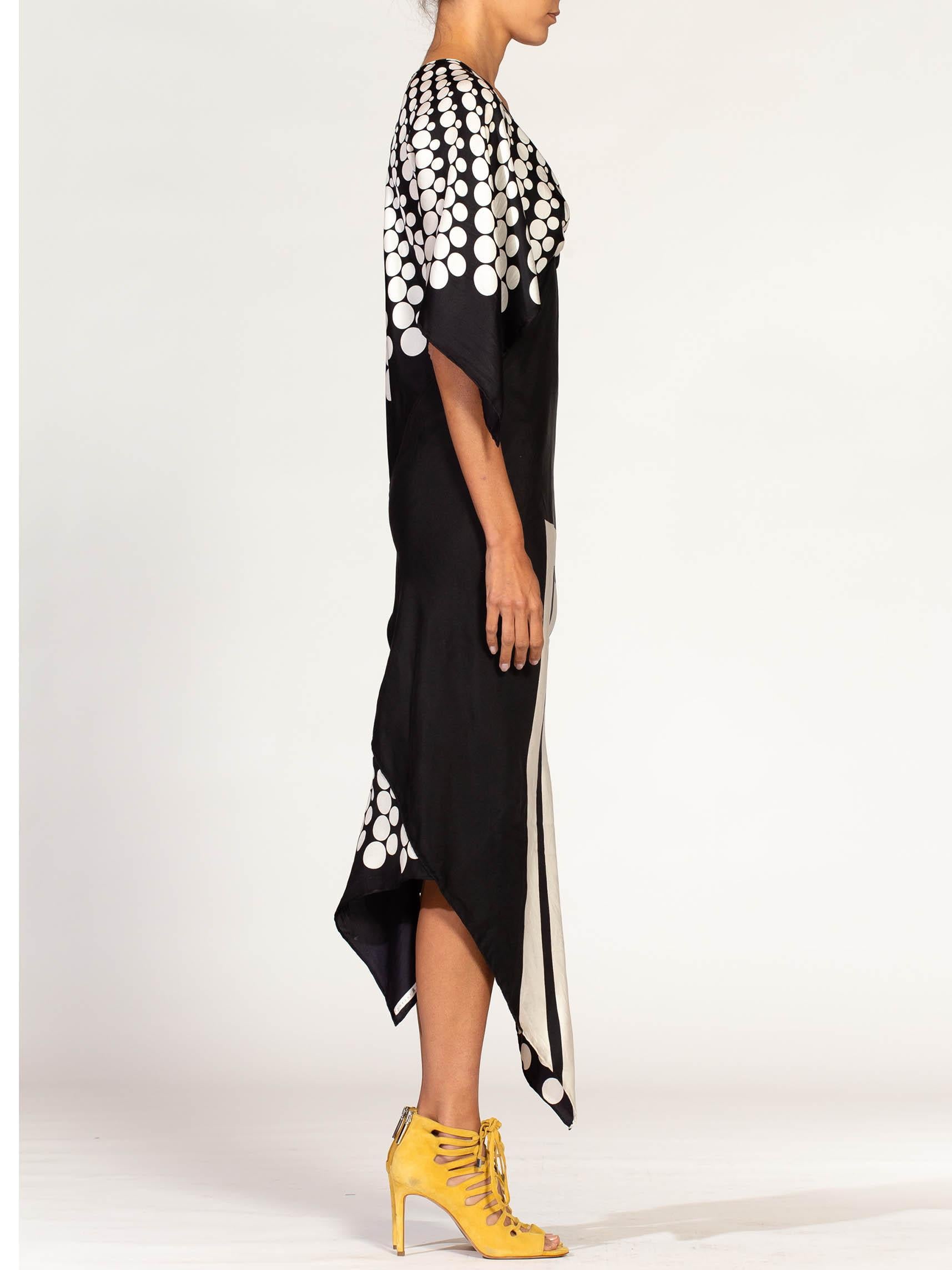 MORPHEW COLLECTION Black & White Bias Cut Silk Twill Two-Scarf Dress In Excellent Condition In New York, NY