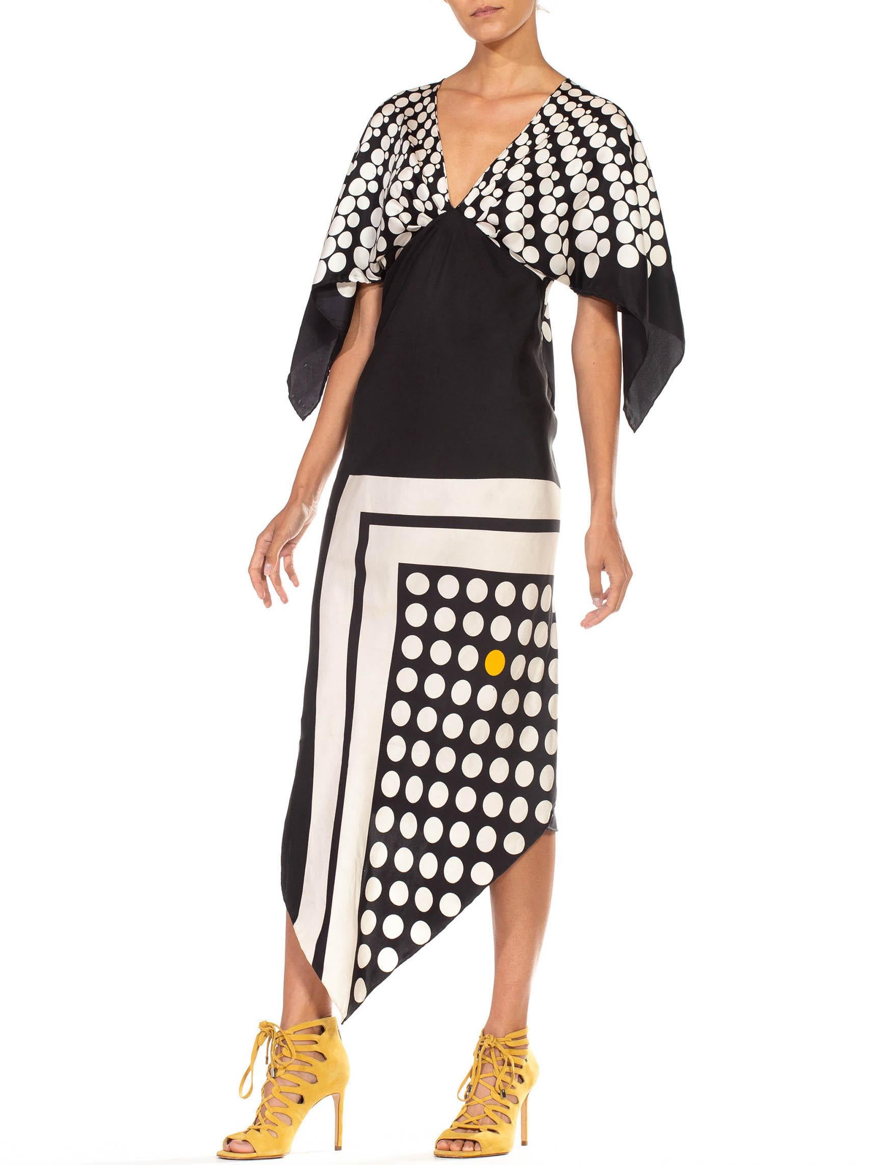 MORPHEW COLLECTION Black & White Bias Cut Silk Twill Two-Scarf Dress 1