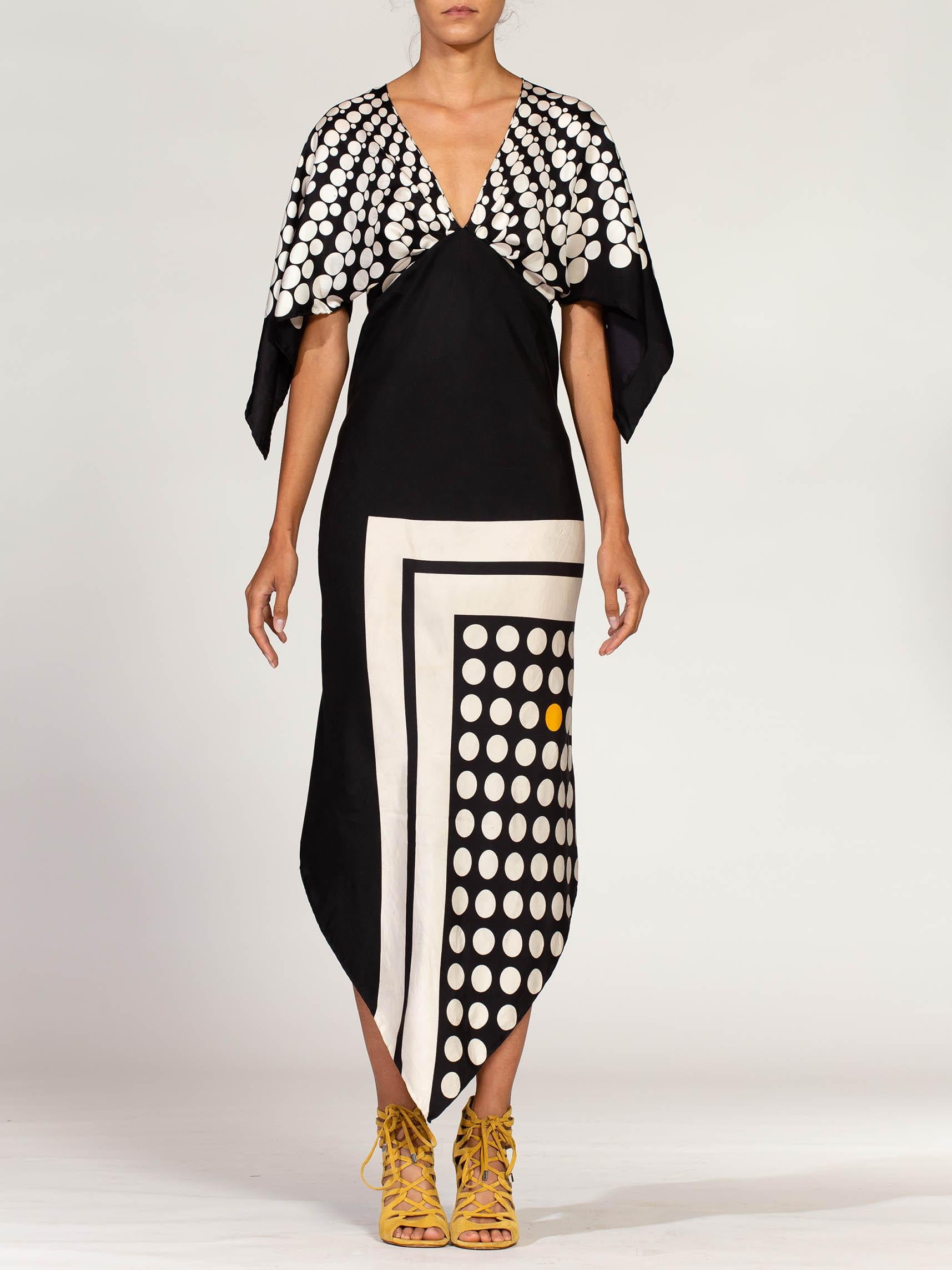MORPHEW COLLECTION Black & White Bias Cut Silk Twill Two-Scarf Dress 4
