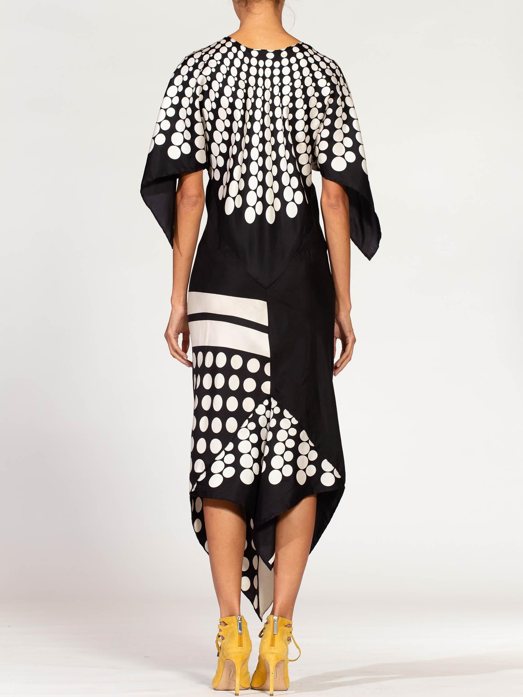 MORPHEW COLLECTION Black & White Bias Cut Silk Twill Two-Scarf Dress 5
