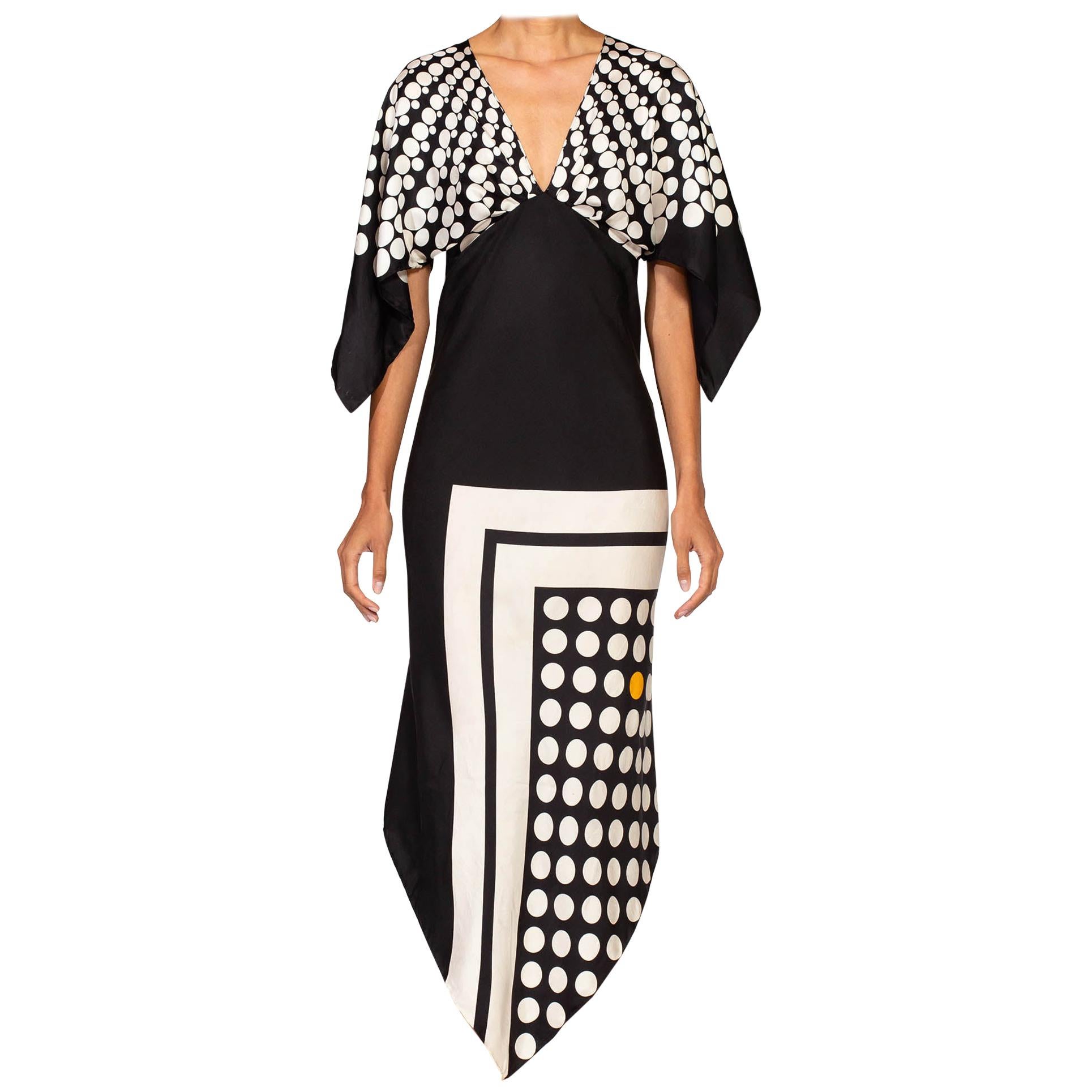 MORPHEW COLLECTION Black & White Bias Cut Silk Twill Two-Scarf Dress