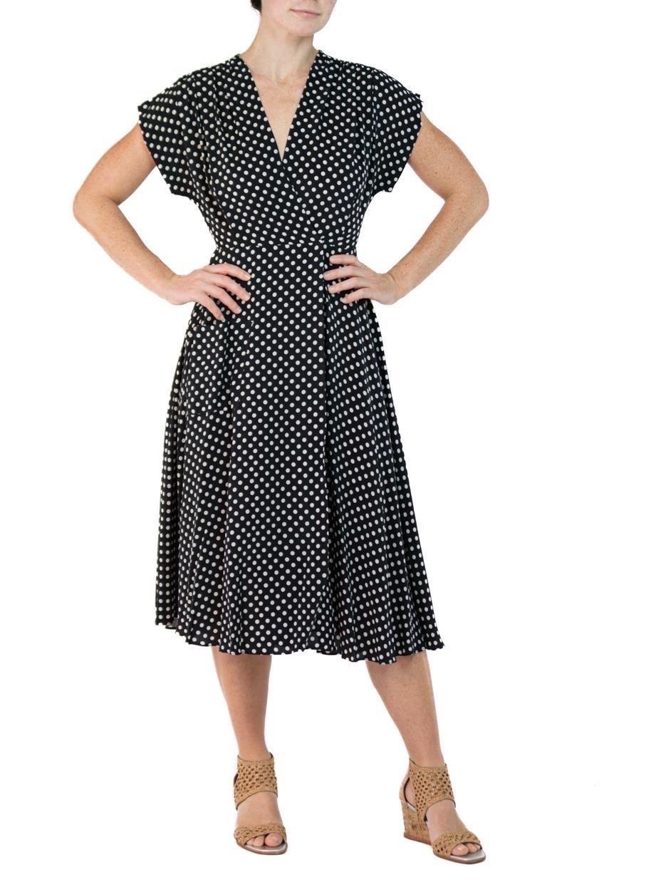 Morphew Collection Black & White Polka Dot Cold Rayon Bias Dress Master Medium For Sale 4