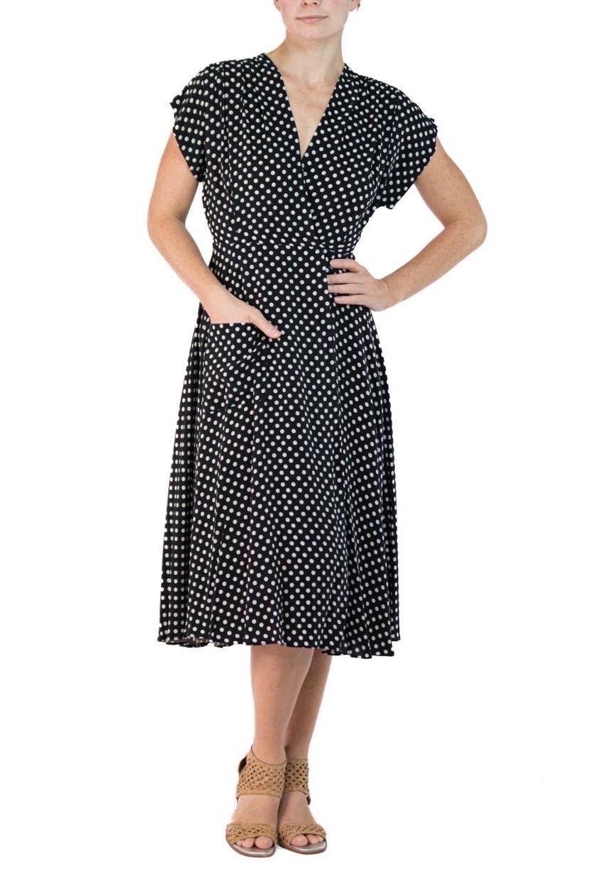 Morphew Collection Black & White Polka Dot Cold Rayon Bias Dress Master Medium For Sale 5