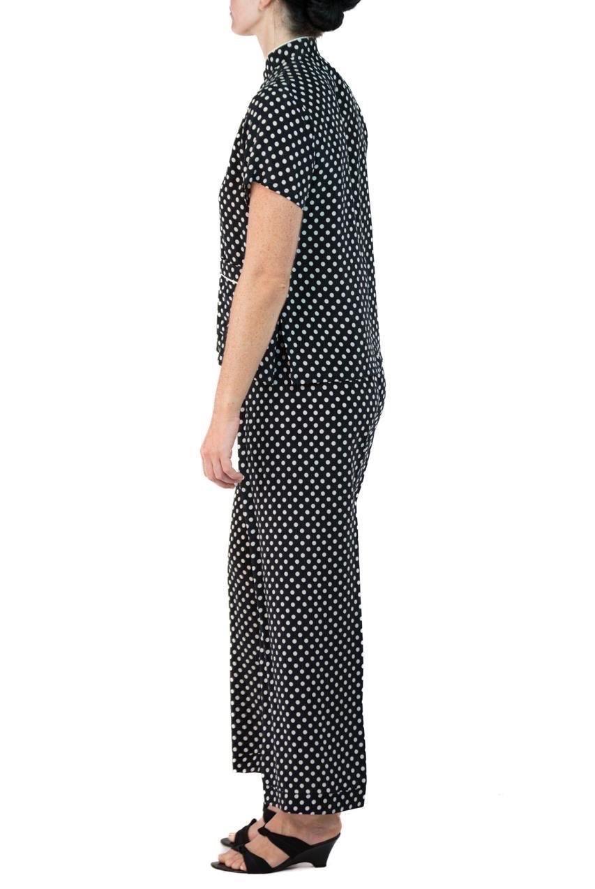 Morphew Collection Black & White Polka Dot Cold Rayon Bias Pajamas Master Medium In Excellent Condition For Sale In New York, NY