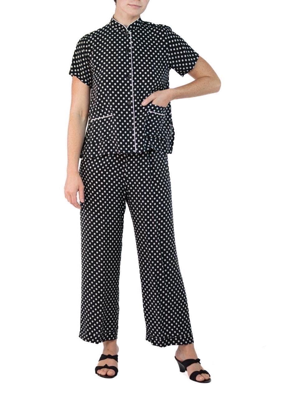 Morphew Collection Black & White Polka Dot Cold Rayon Bias Pajamas Master Medium For Sale 1
