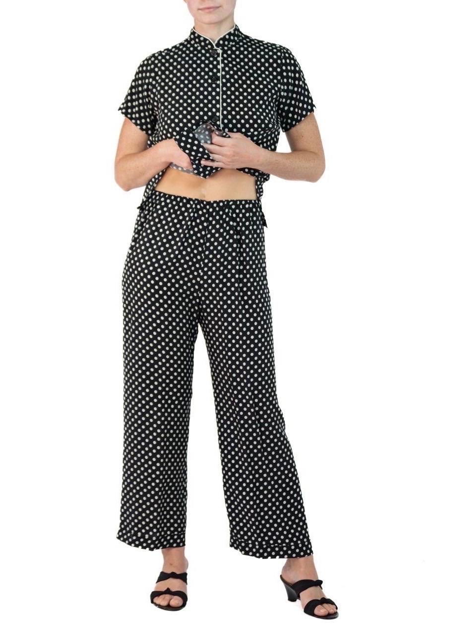 Morphew Collection Black & White Polka Dot Cold Rayon Bias Pajamas Master Medium For Sale 3