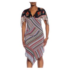 MORPHEW COLLECTION Black, White 
Red Silk Stripe Floral 2-Scarf Dress Made Fro