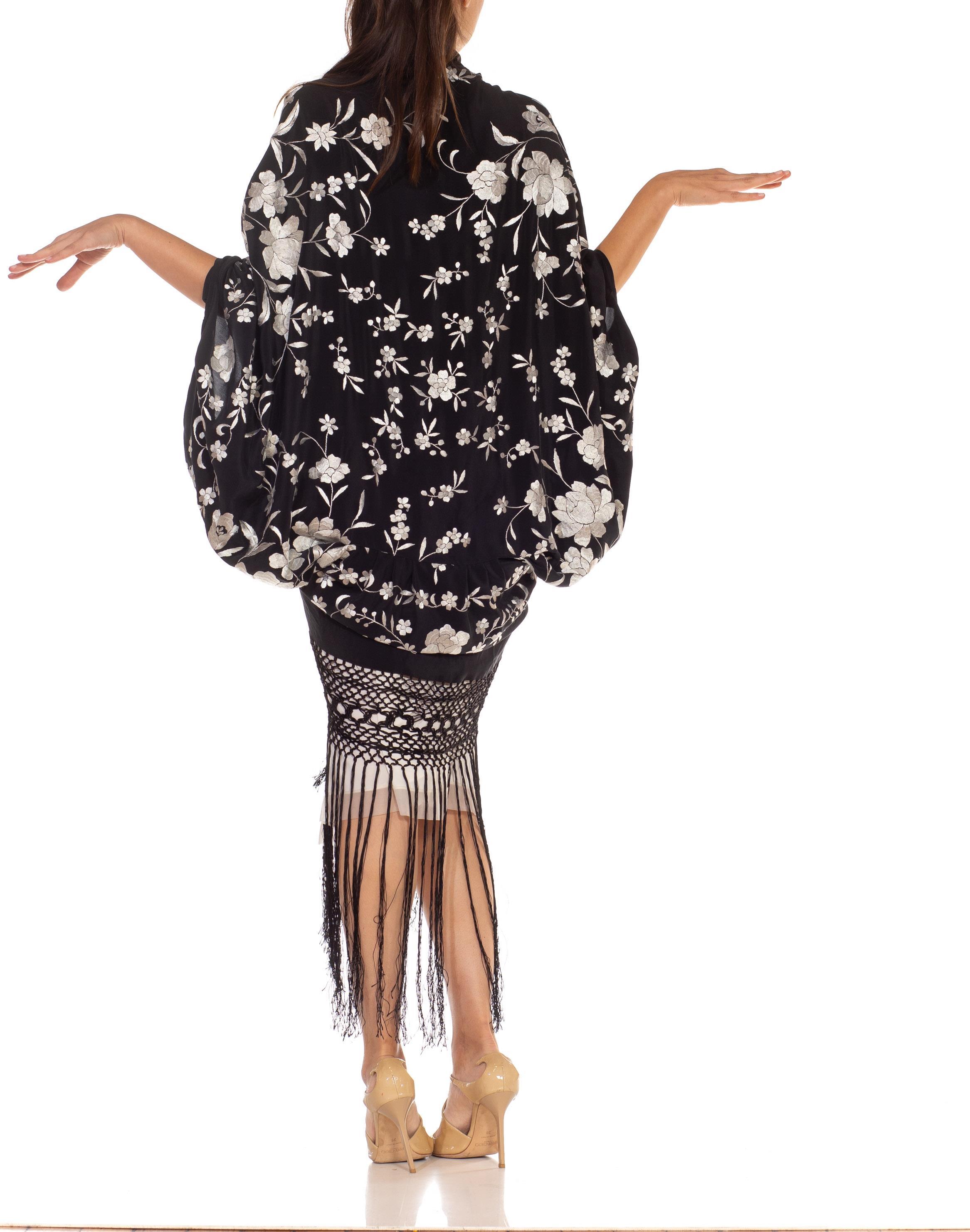 Women's Morphew Collection Black & White  Silk Embroidered Cocoon Made From For Sale