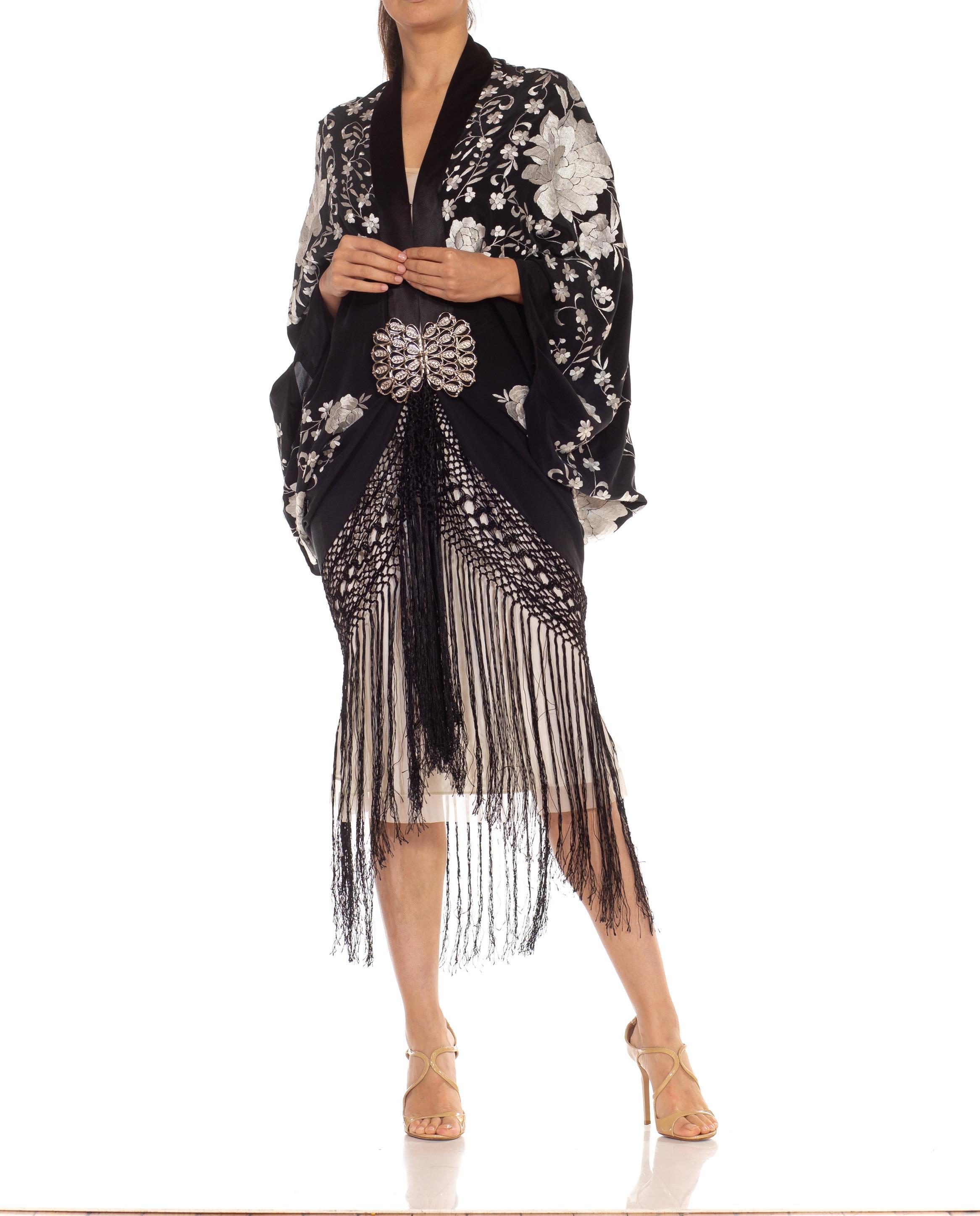 Morphew Collection Black & White  Silk Embroidered Cocoon Made From For Sale 1