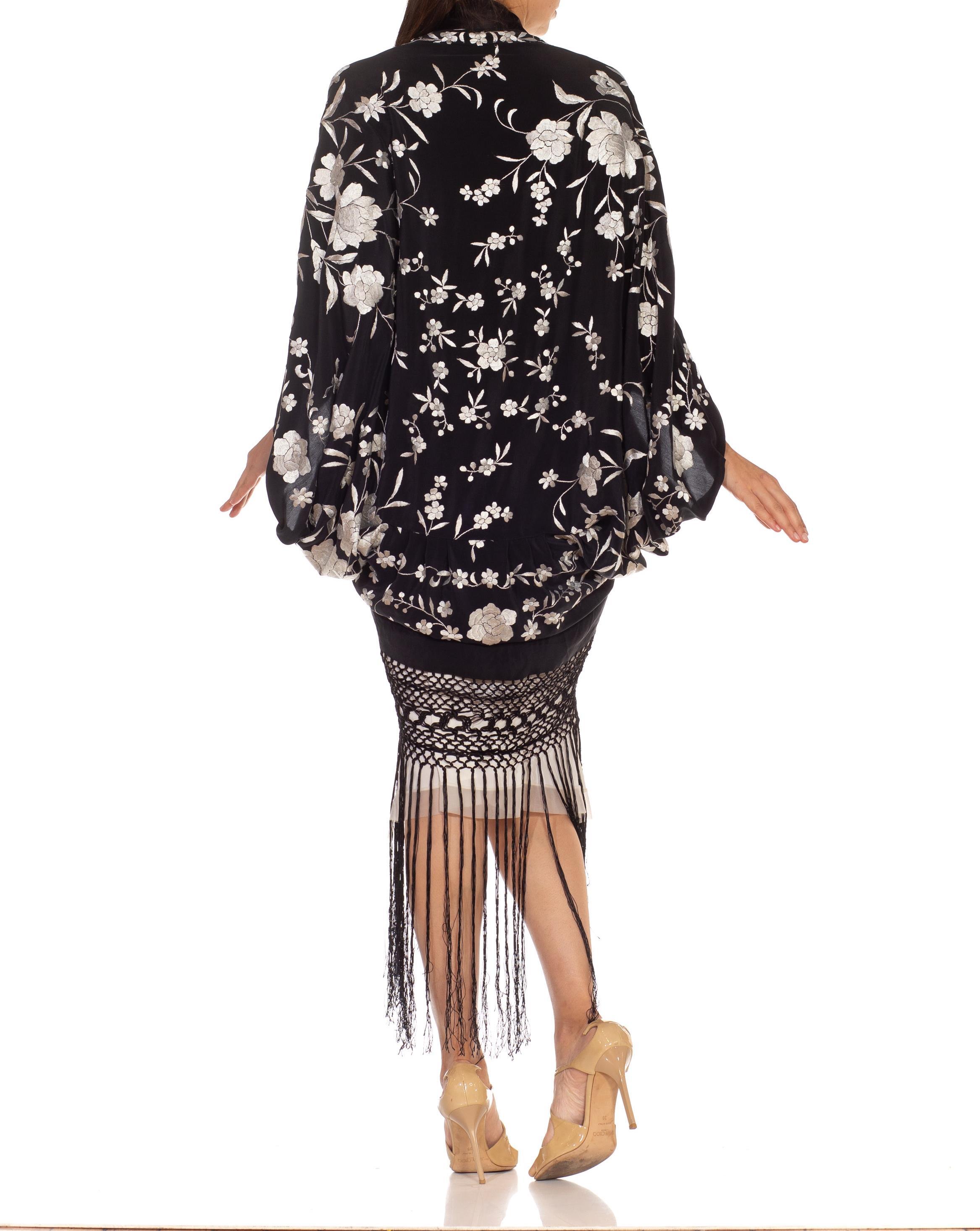 Morphew Collection Black & White  Silk Embroidered Cocoon Made From For Sale 2