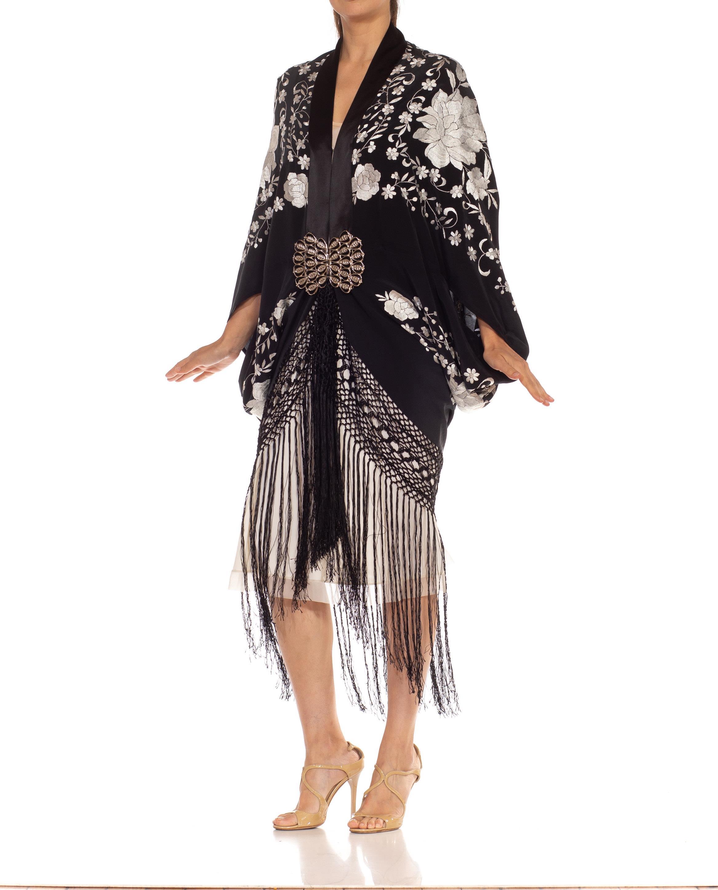 Morphew Collection Black & White  Silk Embroidered Cocoon Made From For Sale 4