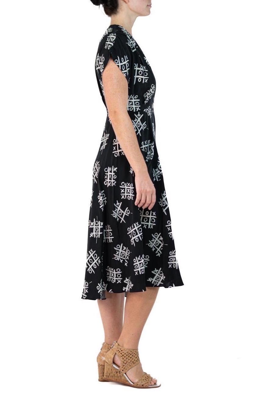 Women's Morphew Collection Black & White Tic Tac Toe Novelty Print Cold Rayon Bias Dres For Sale