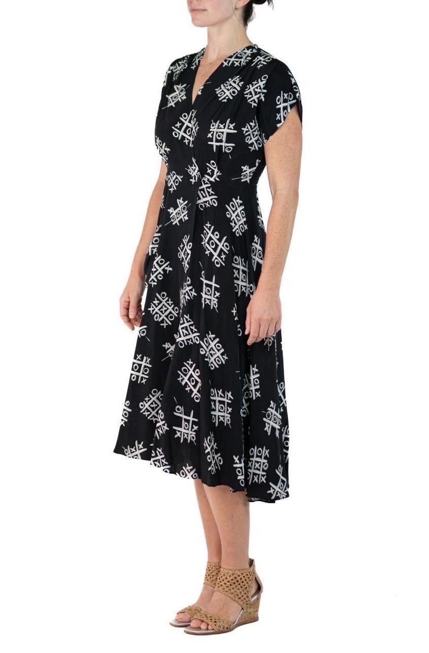 Morphew Collection Black & White Tic Tac Toe Novelty Print Cold Rayon Bias Dres For Sale 1