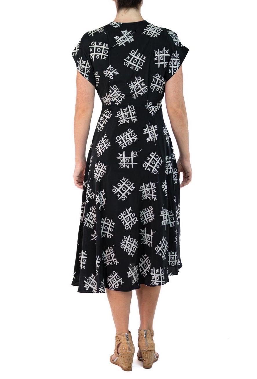 Morphew Collection Black & White Tic Tac Toe Novelty Print Cold Rayon Bias Dres For Sale 2