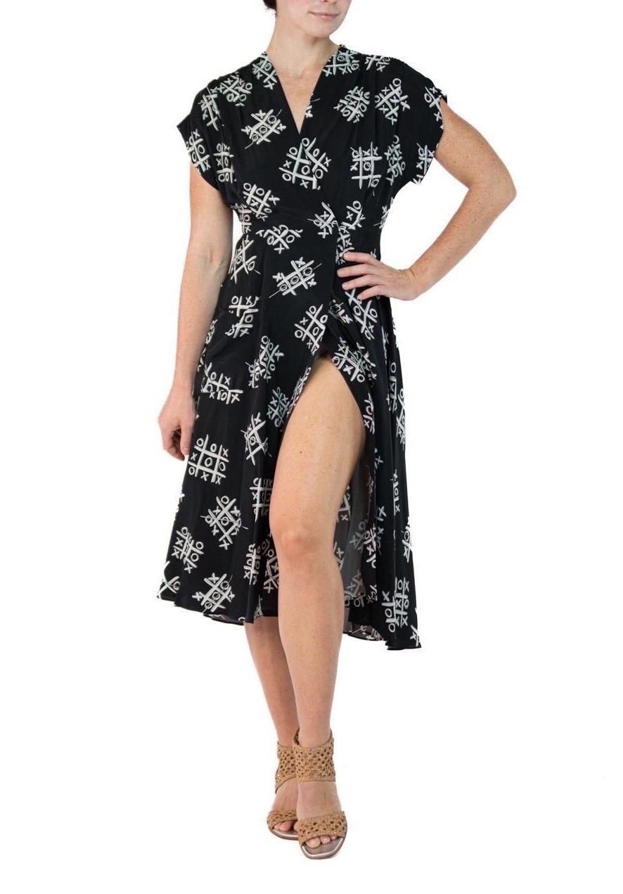 Morphew Collection Black & White Tic Tac Toe Novelty Print Cold Rayon Bias Dres For Sale 3