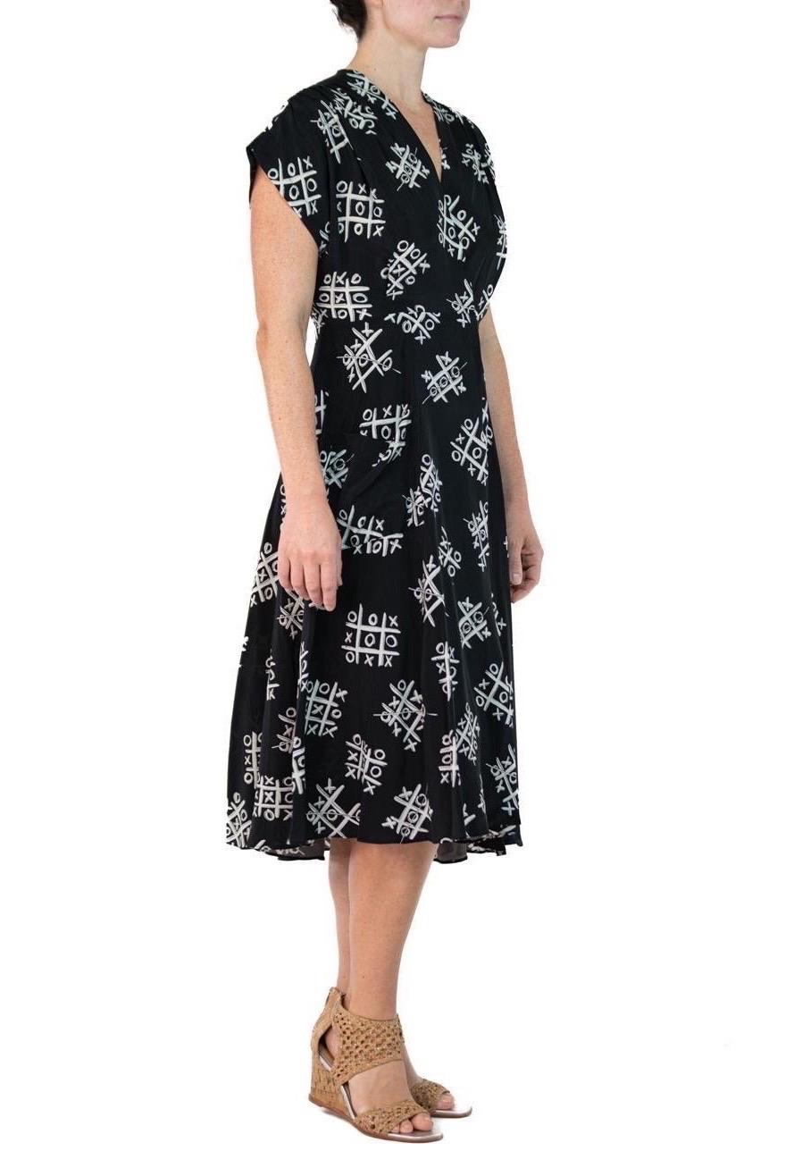 Morphew Collection Black & White Tic Tac Toe Novelty Print Cold Rayon Bias Dres For Sale 4