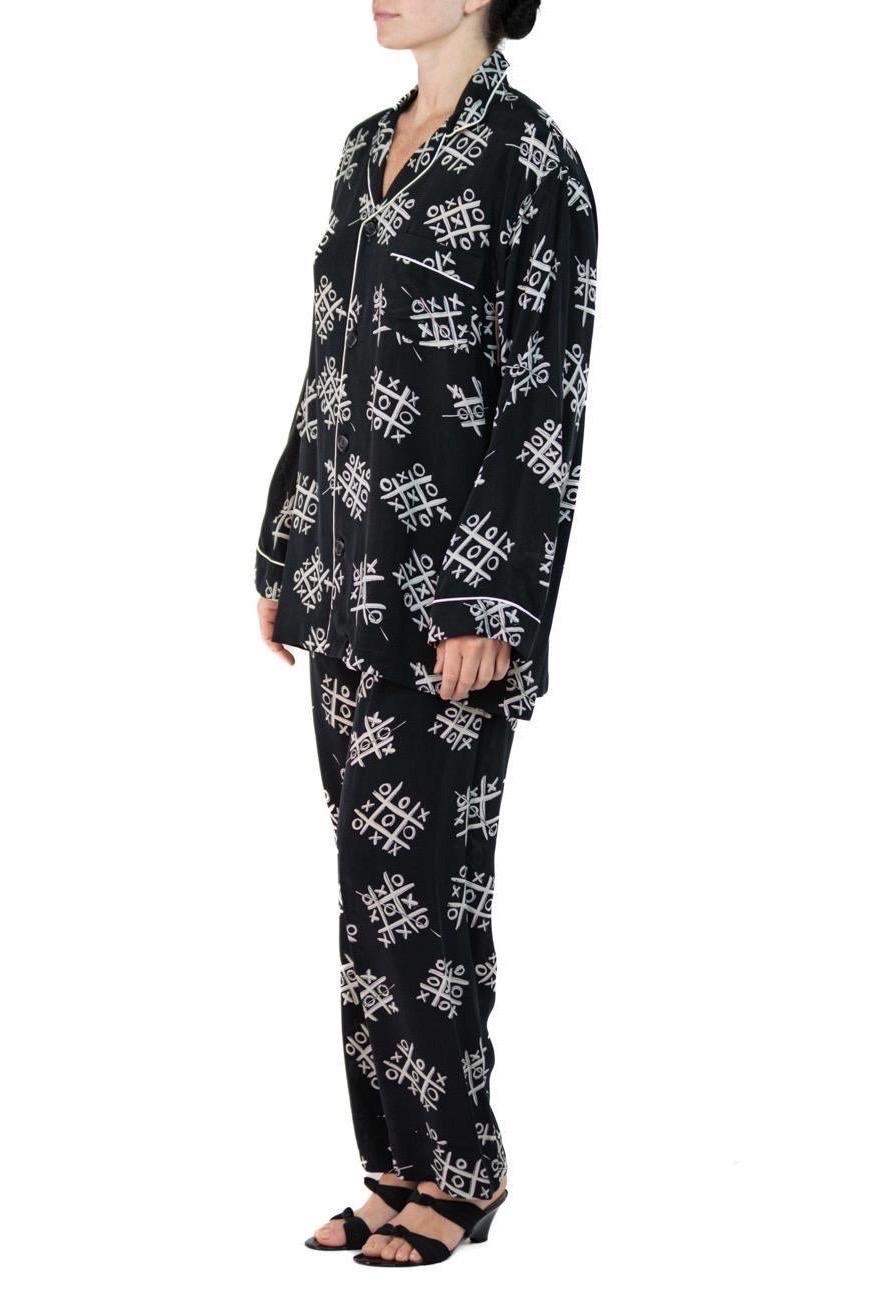 Morphew Collection Black & White Tic Tac Toe Novelty Print Cold Rayon Bias Paja For Sale 1
