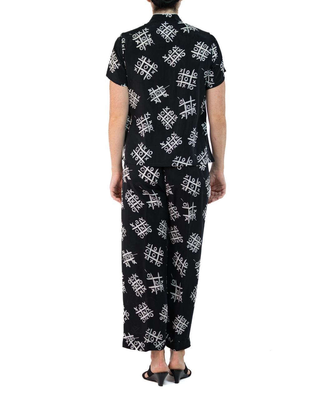 Morphew Collection Black & White Tic Tac Toe Novelty Print Cold Rayon Bias Paja For Sale 1