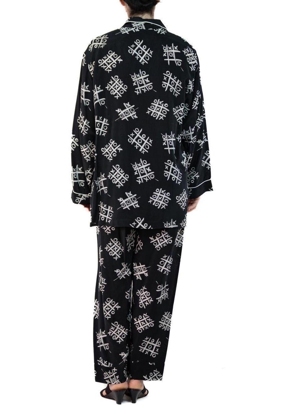 Morphew Collection Black & White Tic Tac Toe Novelty Print Cold Rayon Bias Paja For Sale 2