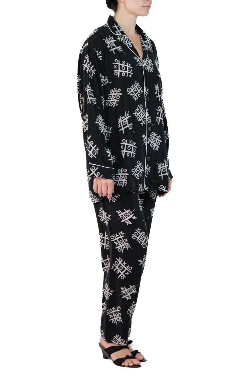 Morphew Collection Black & White Tic Tac Toe Novelty Print Cold Rayon Bias Paja For Sale 3
