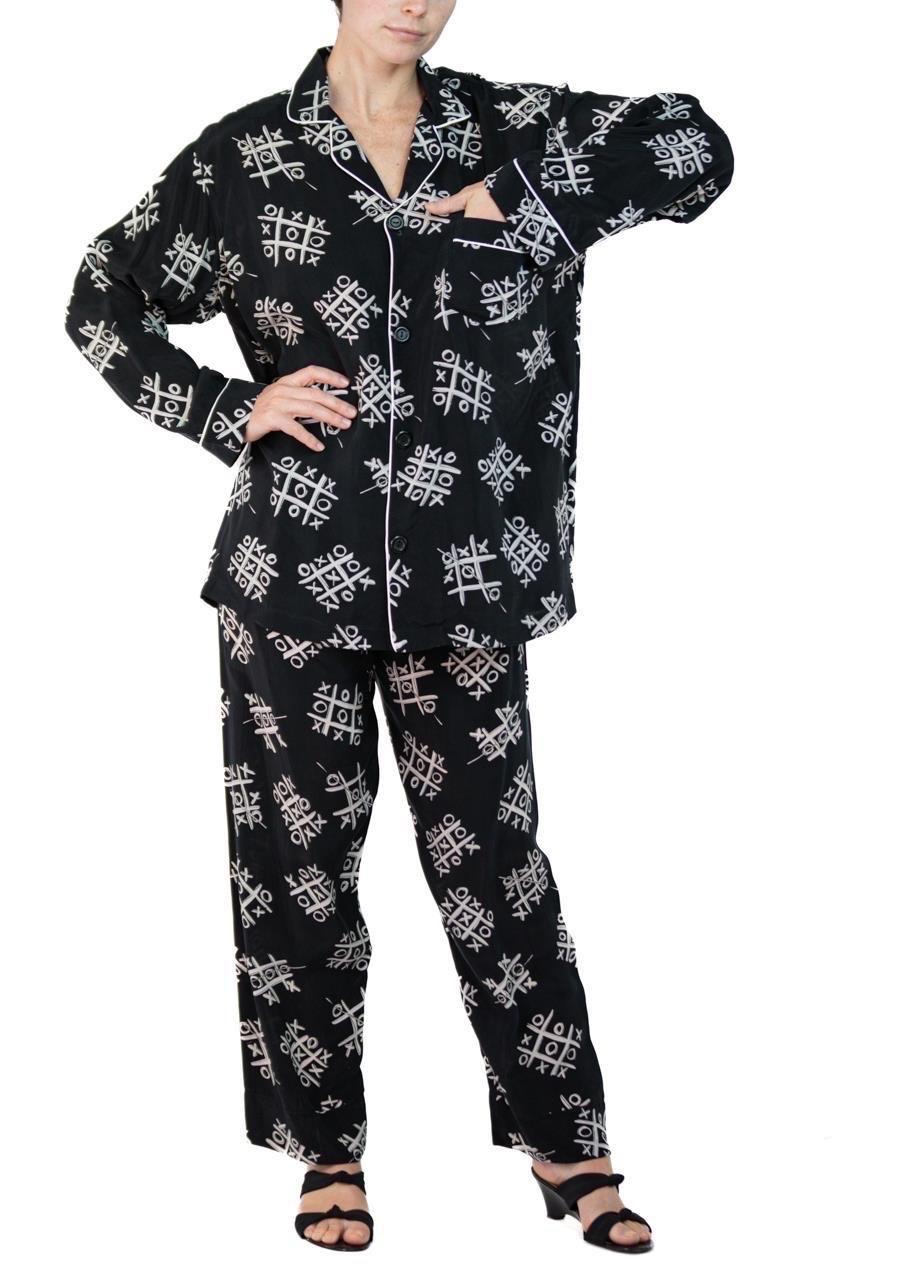 Morphew Collection Black & White Tic Tac Toe Novelty Print Cold Rayon Bias Paja For Sale 4