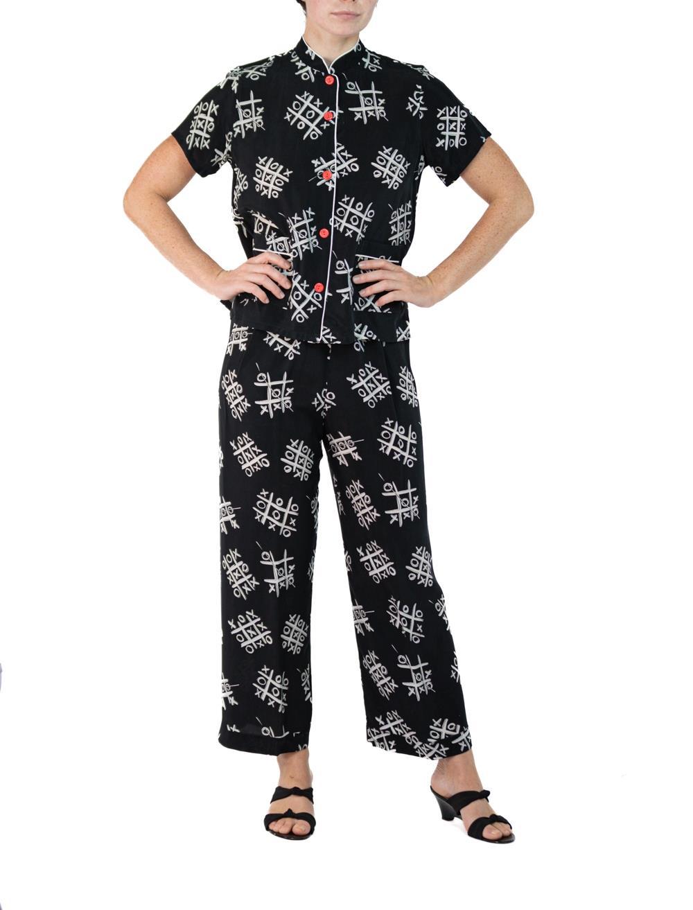 Morphew Collection Black & White Tic Tac Toe Novelty Print Cold Rayon Bias Paja For Sale 4