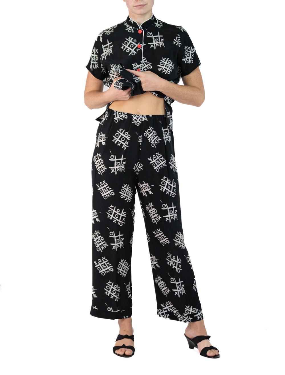 Morphew Collection Black & White Tic Tac Toe Novelty Print Cold Rayon Bias Paja For Sale 5