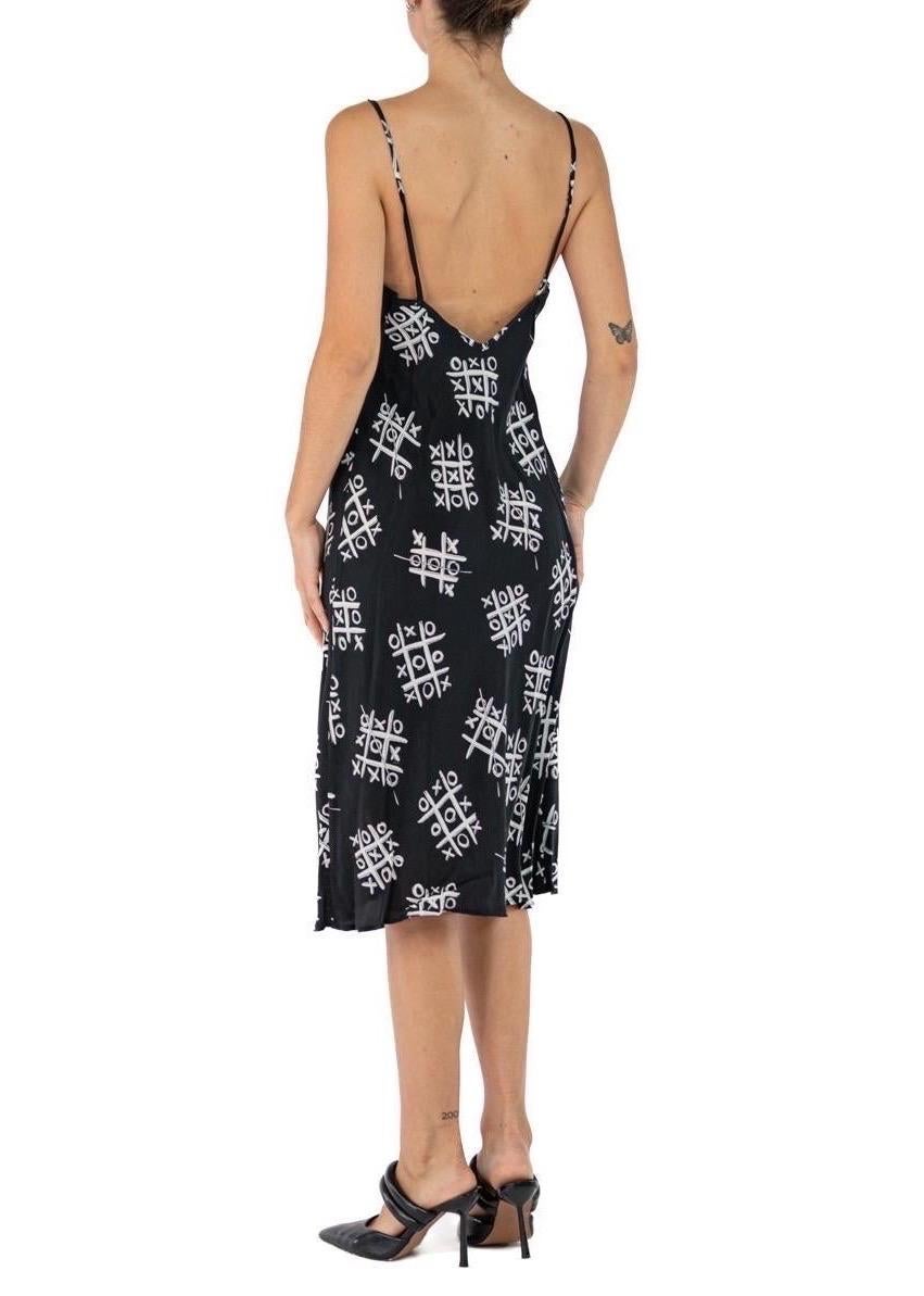 Morphew Collection Black & White Tic Tac Toe Print Cold Rayon Bias Maxi Slip Dr For Sale 1