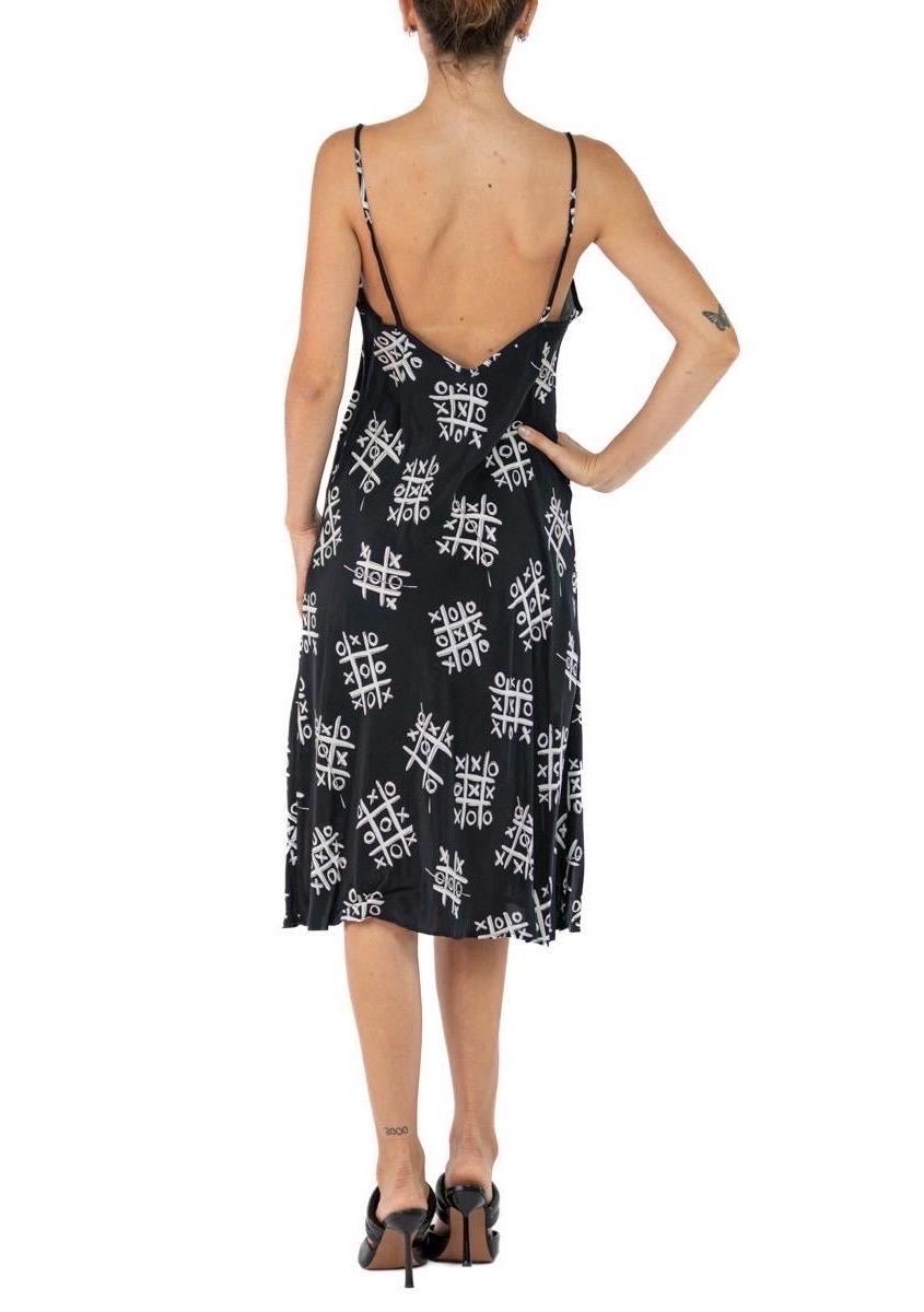 Morphew Collection Black & White Tic Tac Toe Print Cold Rayon Bias Maxi Slip Dr For Sale 2