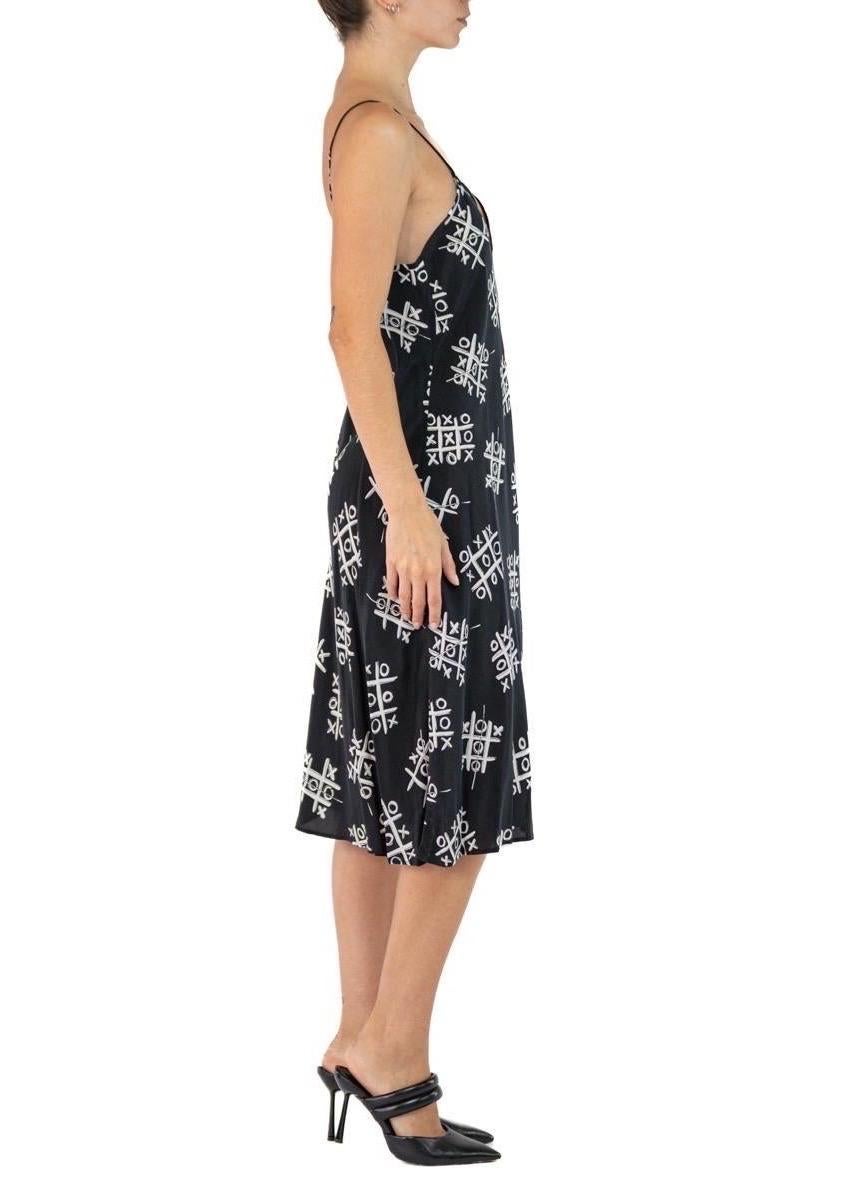 Morphew Collection Black & White Tic Tac Toe Print Cold Rayon Bias Maxi Slip Dr For Sale 4