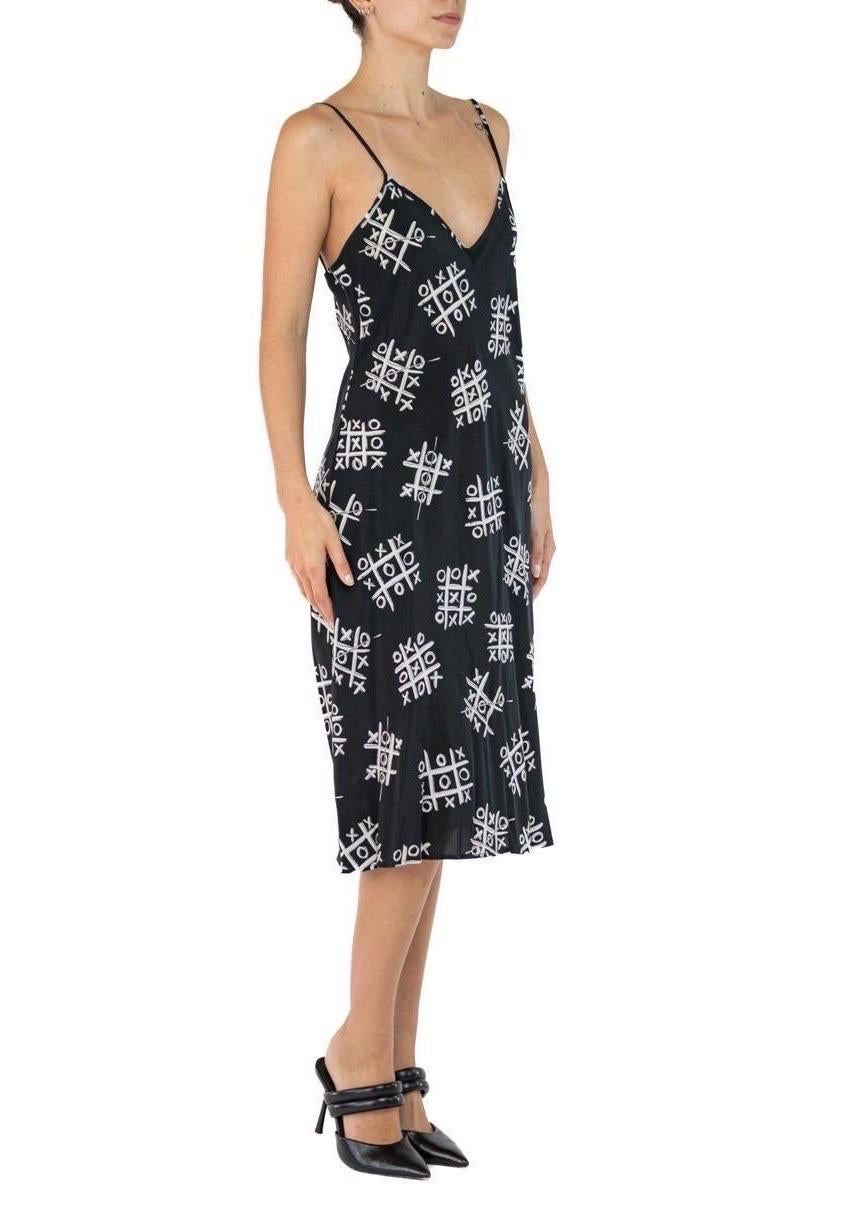 Morphew Collection Black & White Tic Tac Toe Print Cold Rayon Bias Maxi Slip Dr For Sale 5