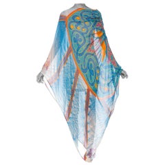 Morphew Collection Blue Abstract Patterned Chiffon Asymmetrical Kaftan