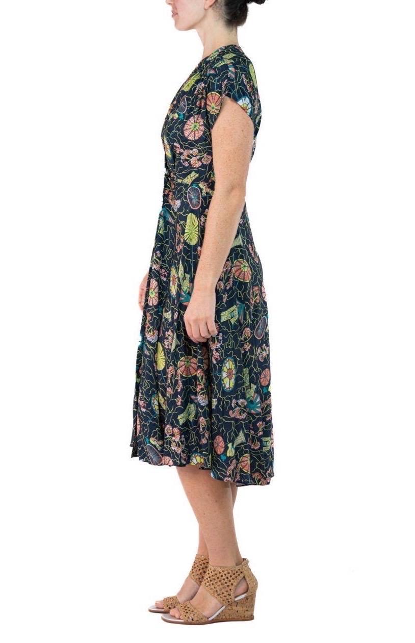 Morphew Collection Blue Cherry Blossom Novelty Print Cold Rayon Bias Dress Mast In Excellent Condition For Sale In New York, NY