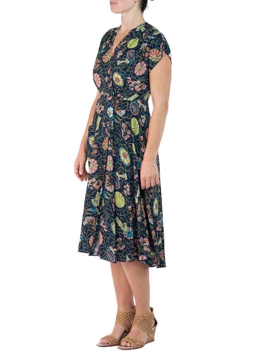 Morphew Collection Blue Cherry Blossom Novelty Print Cold Rayon Bias Dress Mast For Sale 3