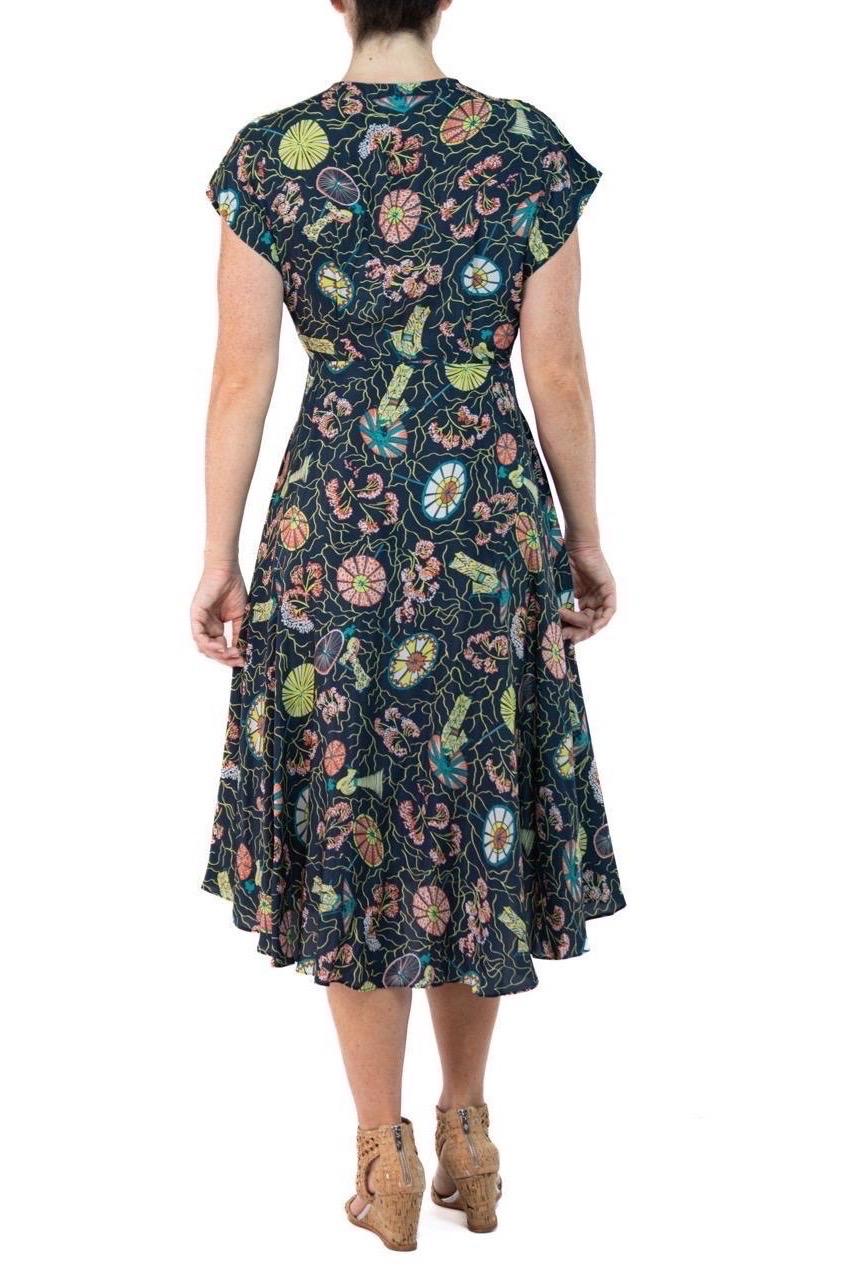Morphew Collection Blue Cherry Blossom Novelty Print Cold Rayon Bias Dress Mast For Sale 4