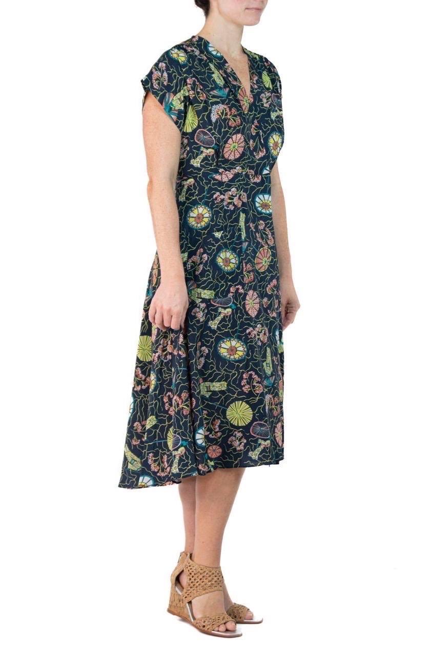 Morphew Collection Blue Cherry Blossom Novelty Print Cold Rayon Bias Dress Mast For Sale 5